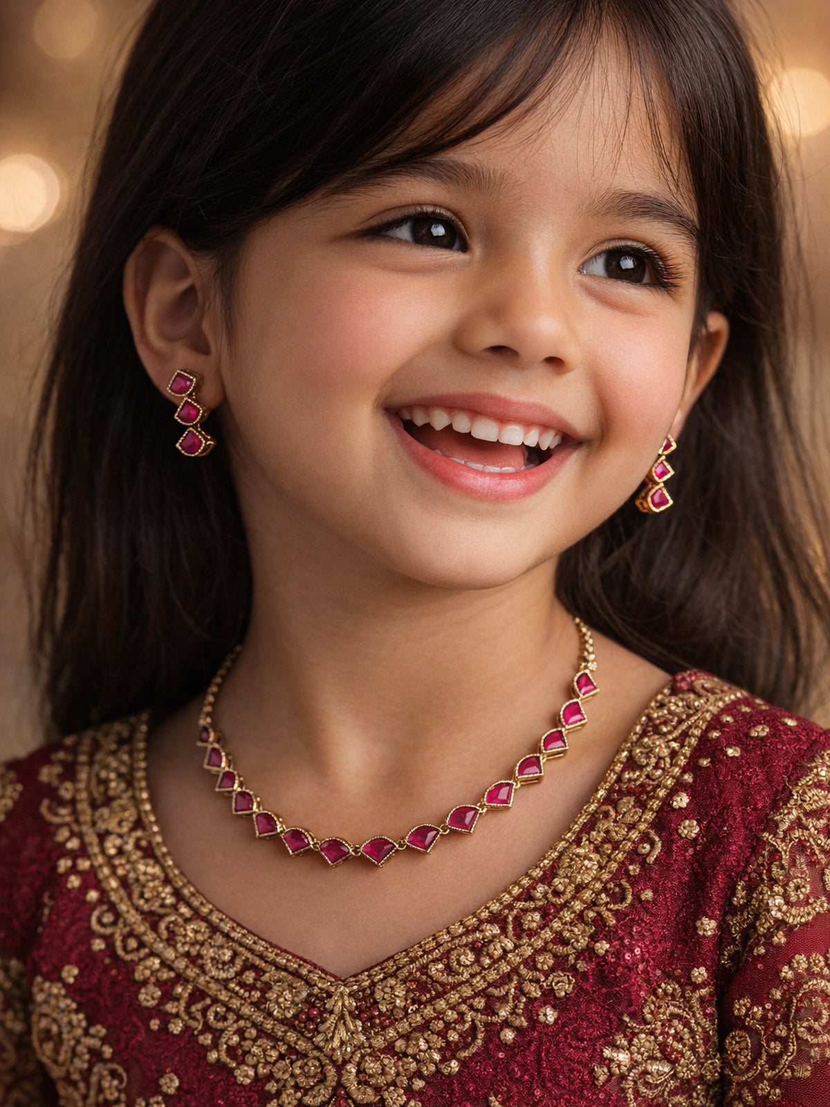 Aleena Simple Neclace Set in Ruby