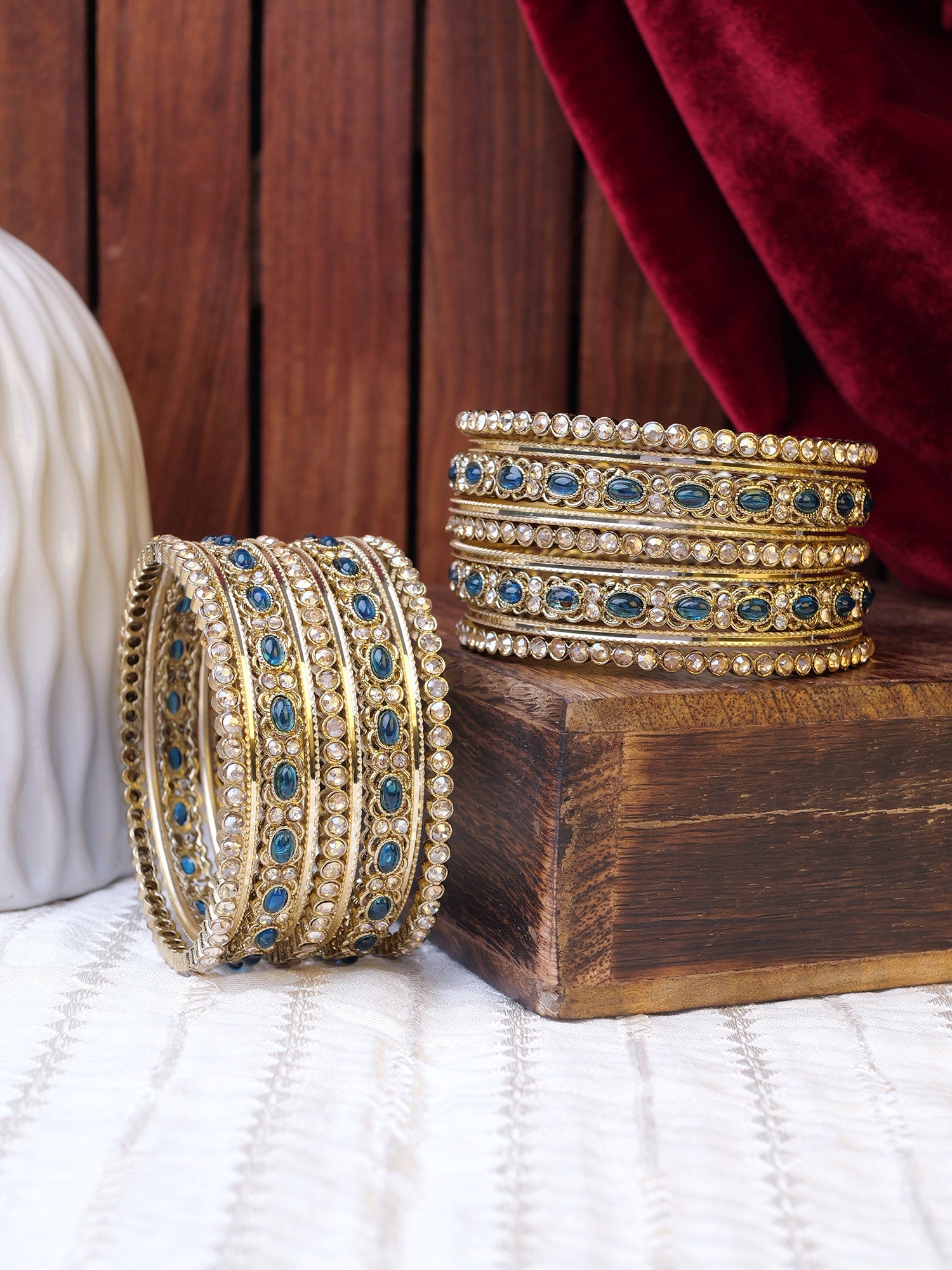 Alira Bangle Set in Blue and Antique Gold