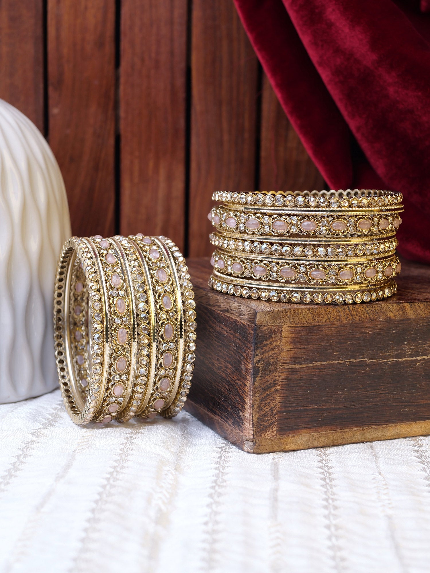 Alira Bangle Set in Light Pink and Antique Gold