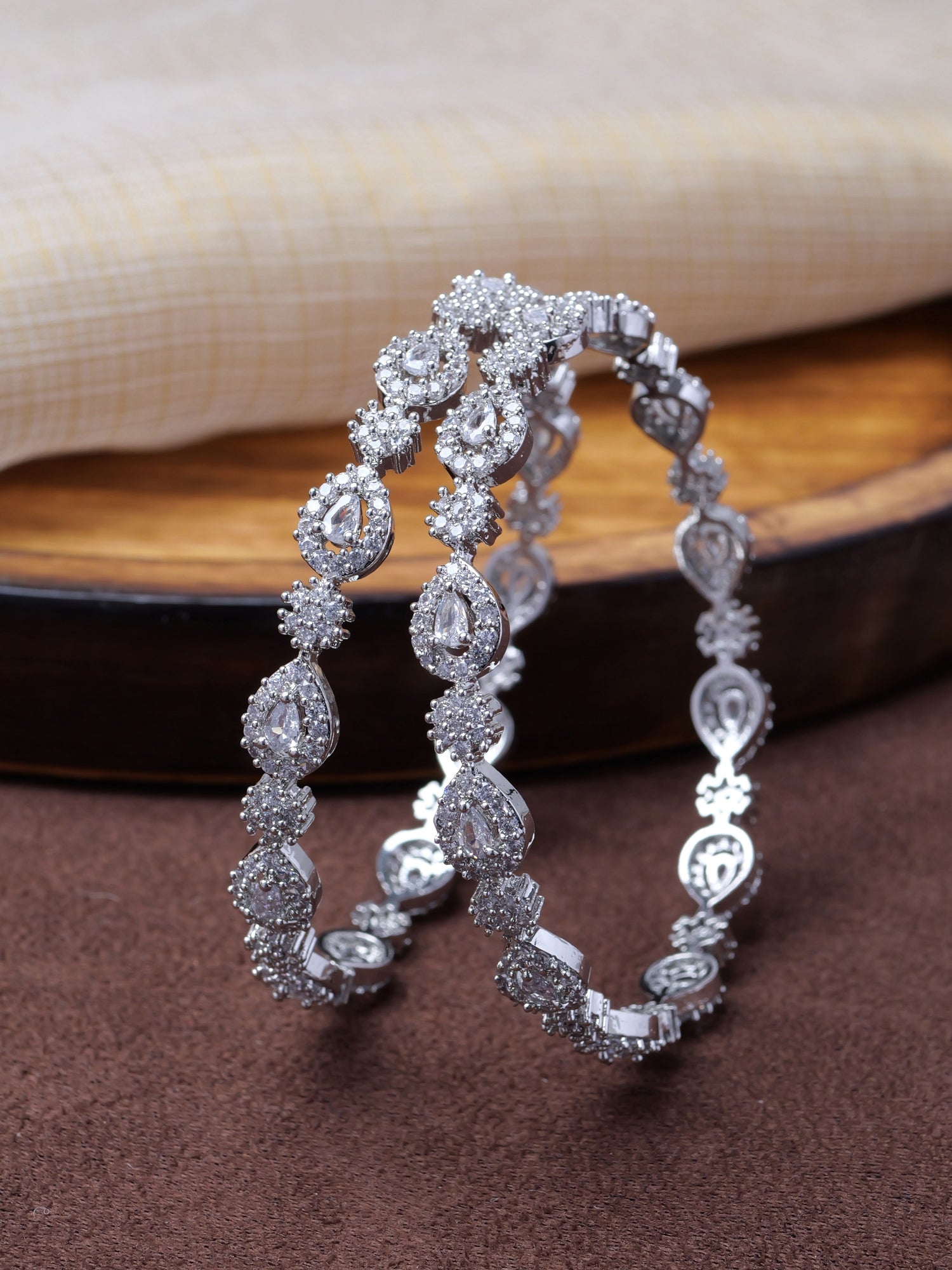 Aliya Cubic Zirconia Bangles in Rhodium