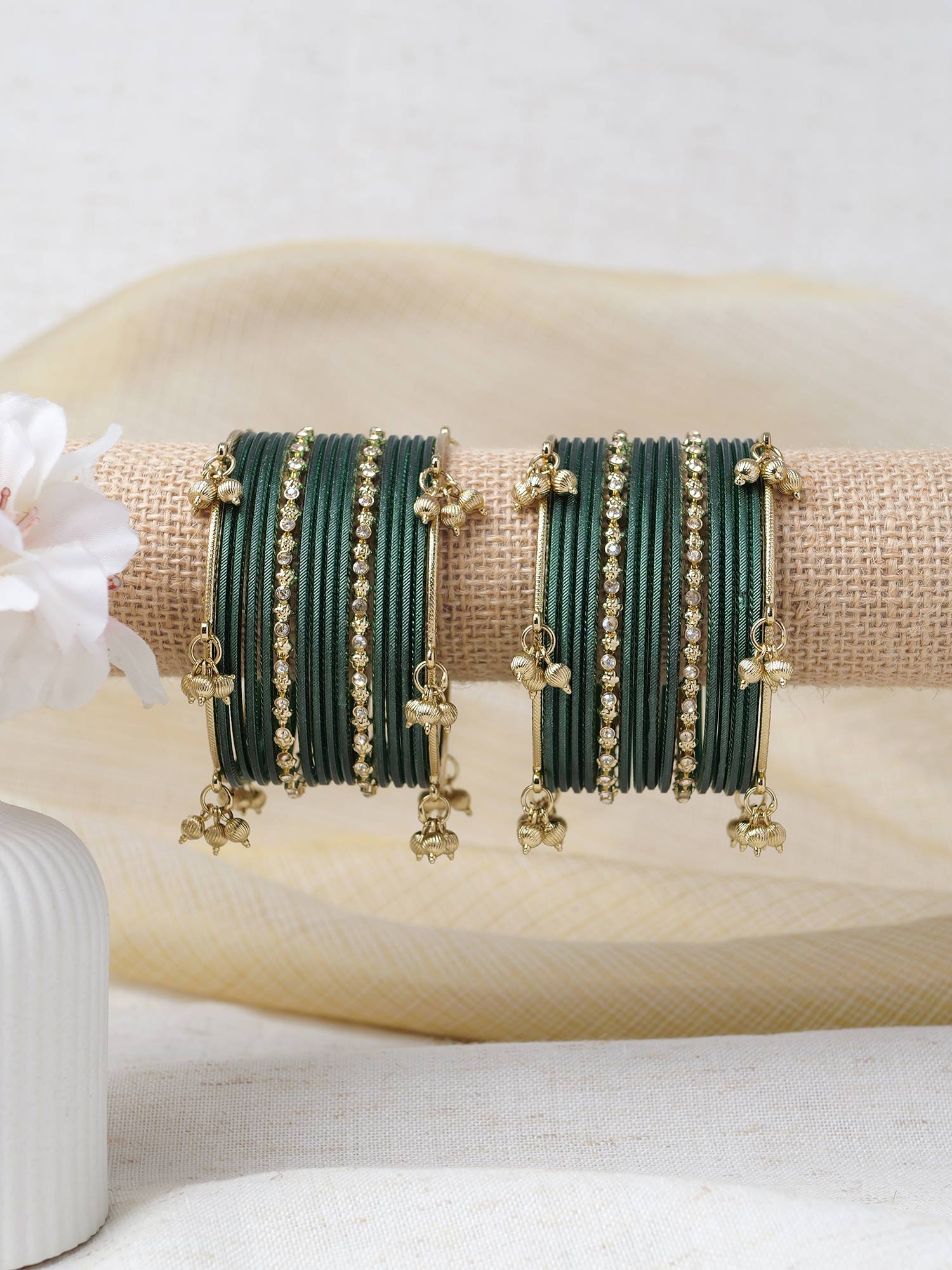 Amani Kashmiri Bangle Set in Dark Green