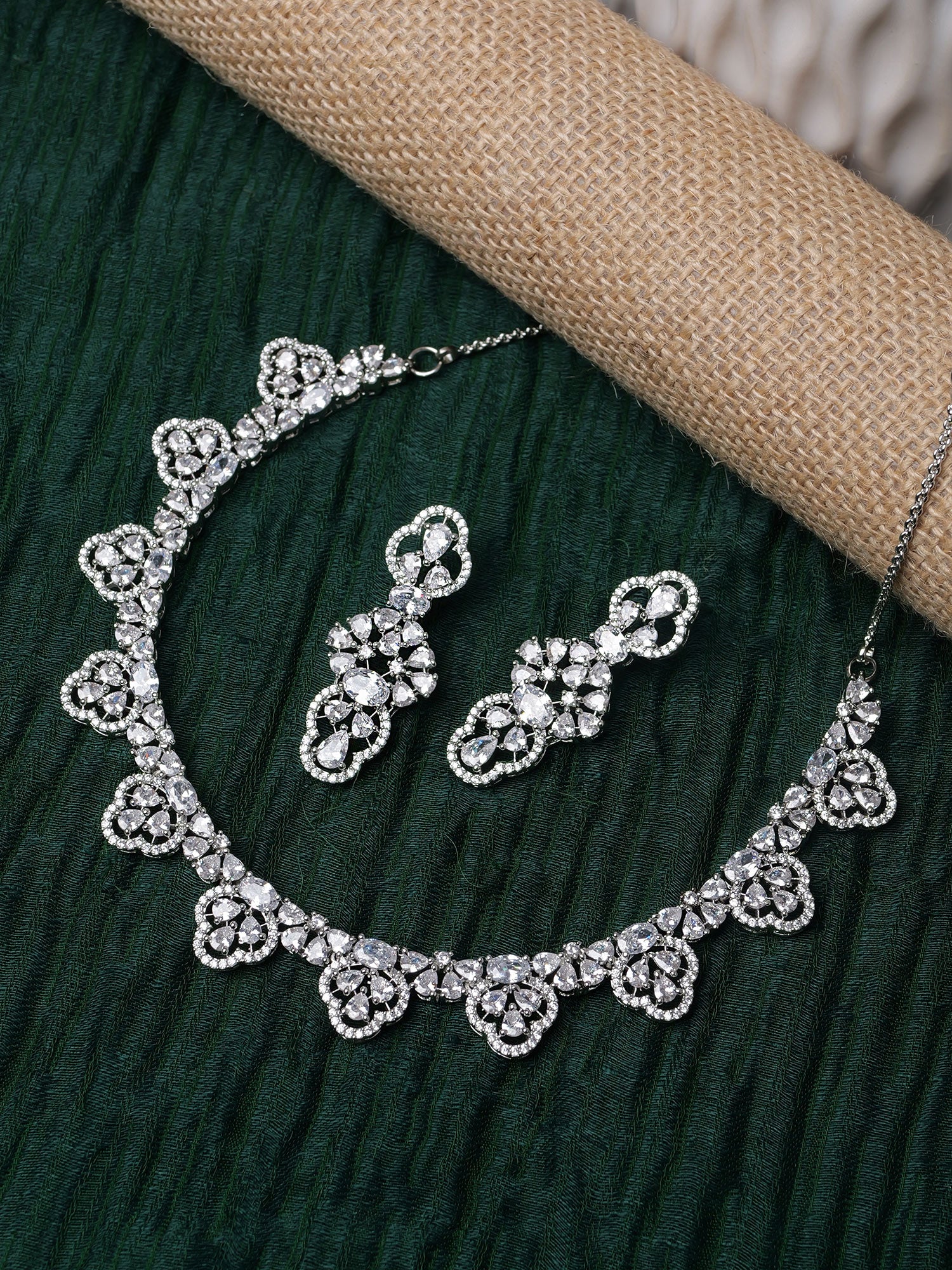 Amaris Cubic Zirconia Necklace Set in Rhodium
