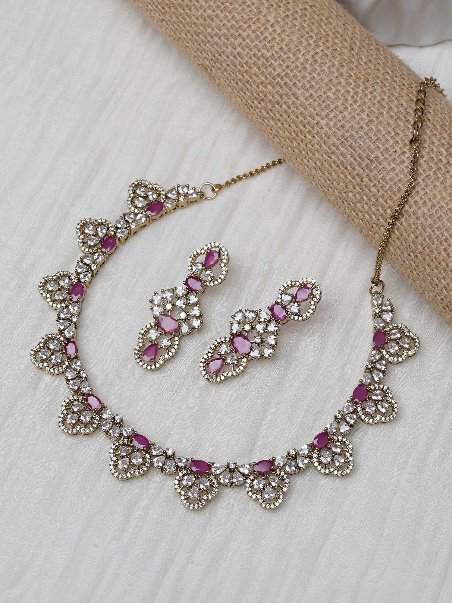 Amaris Cubic Zirconia Necklace Set in Ruby