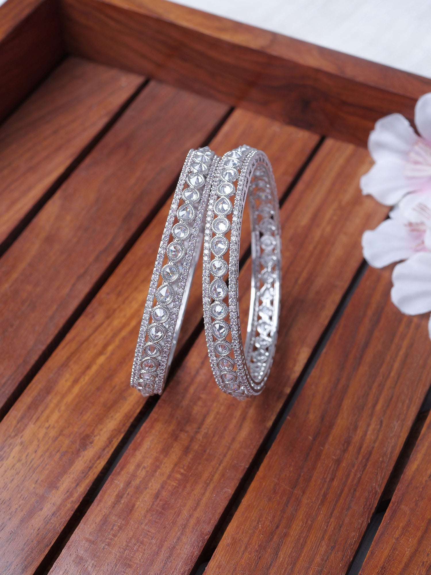 Amaya Crystal Kada Bangles in Rhodium