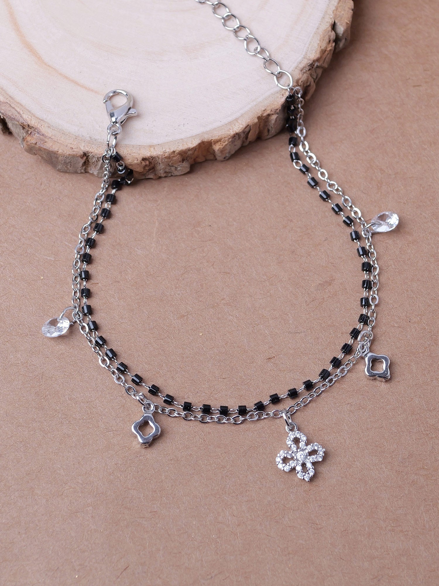 Amelia Charm Bracelet in White and Rhodium