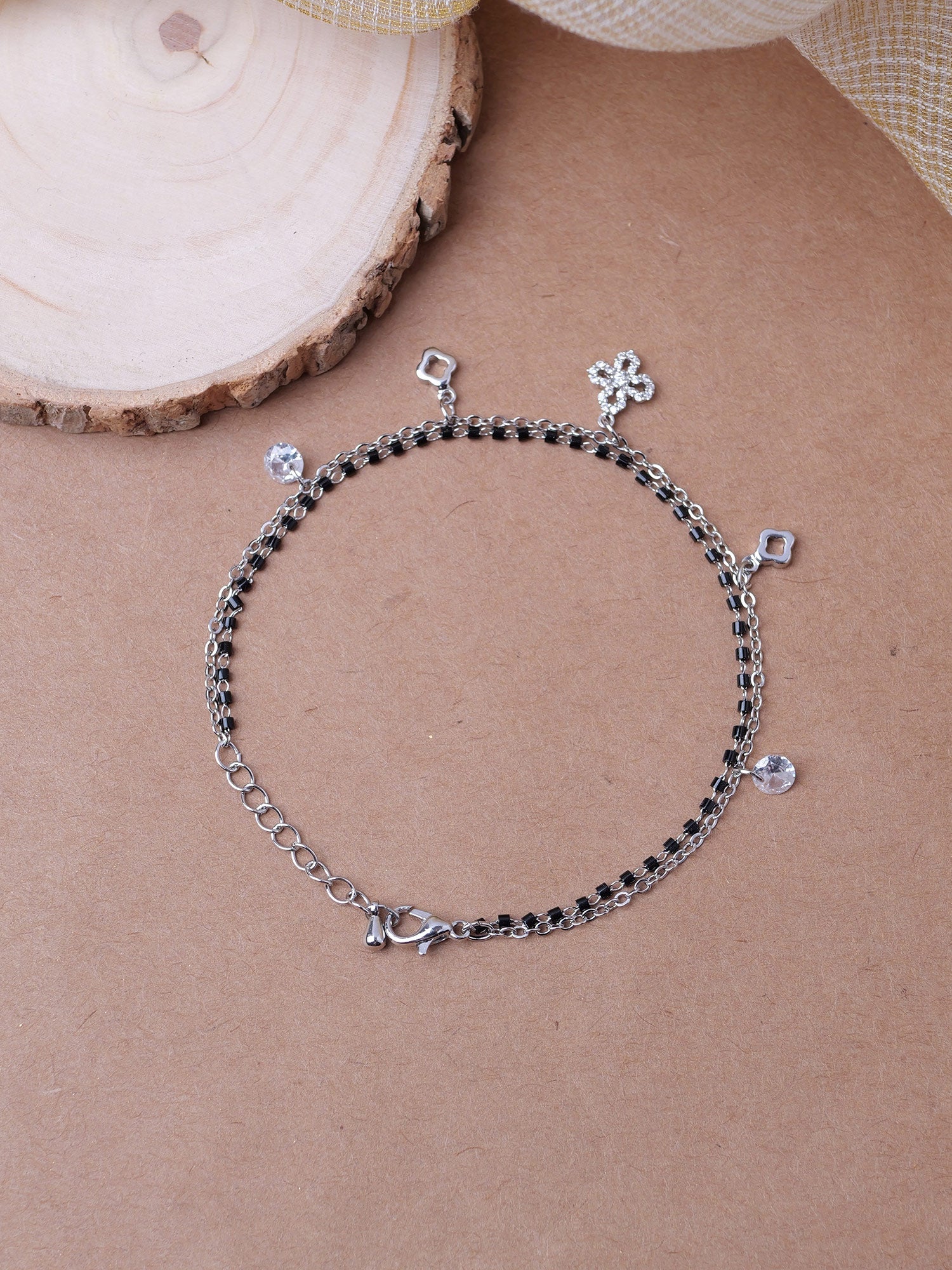 Amelia Charm Bracelet in White and Rhodium