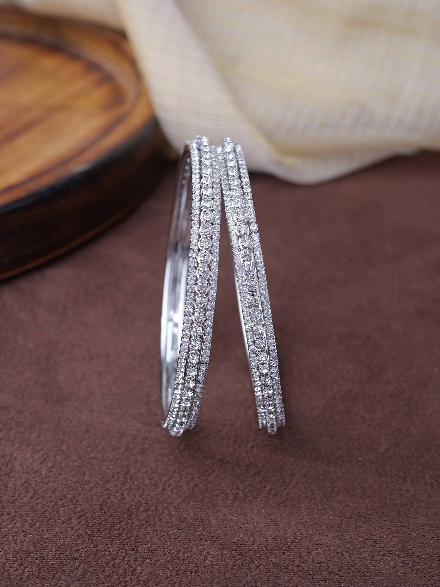 Ameya Cubic Zirconia Bangles in Rhodium