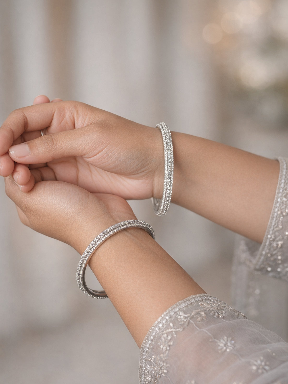 Ameya Cubic Zirconia Bangles in Rhodium