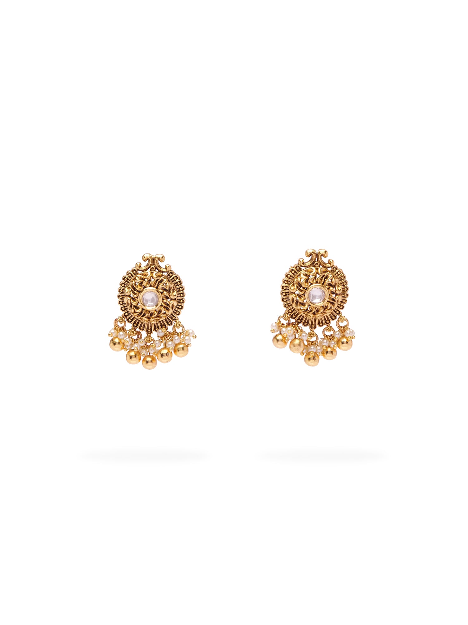  Amira Kundan Earrings in Pearl and Antique Gold