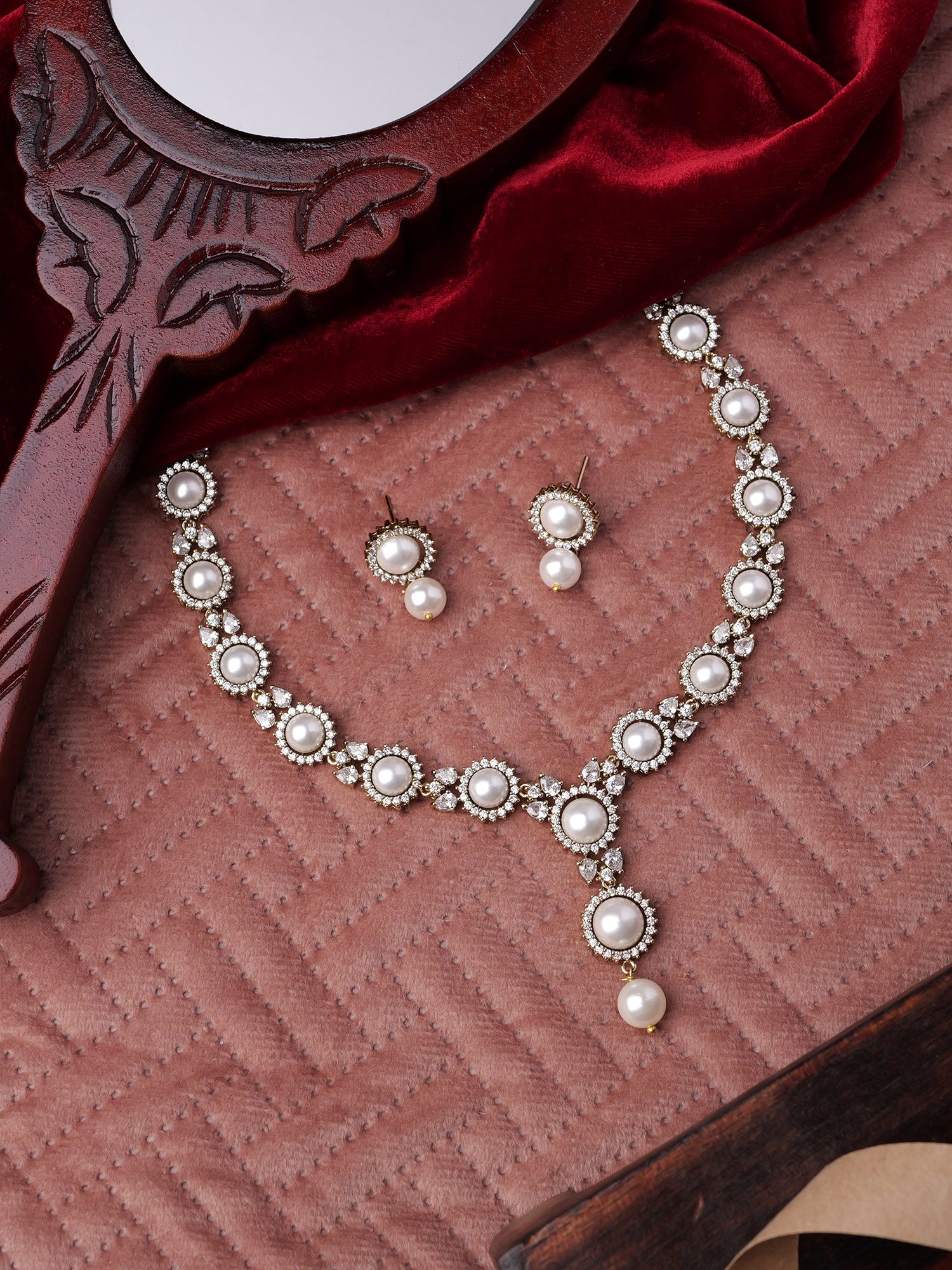 Amirah Pearl Cubic Zirconia Necklace Set in White