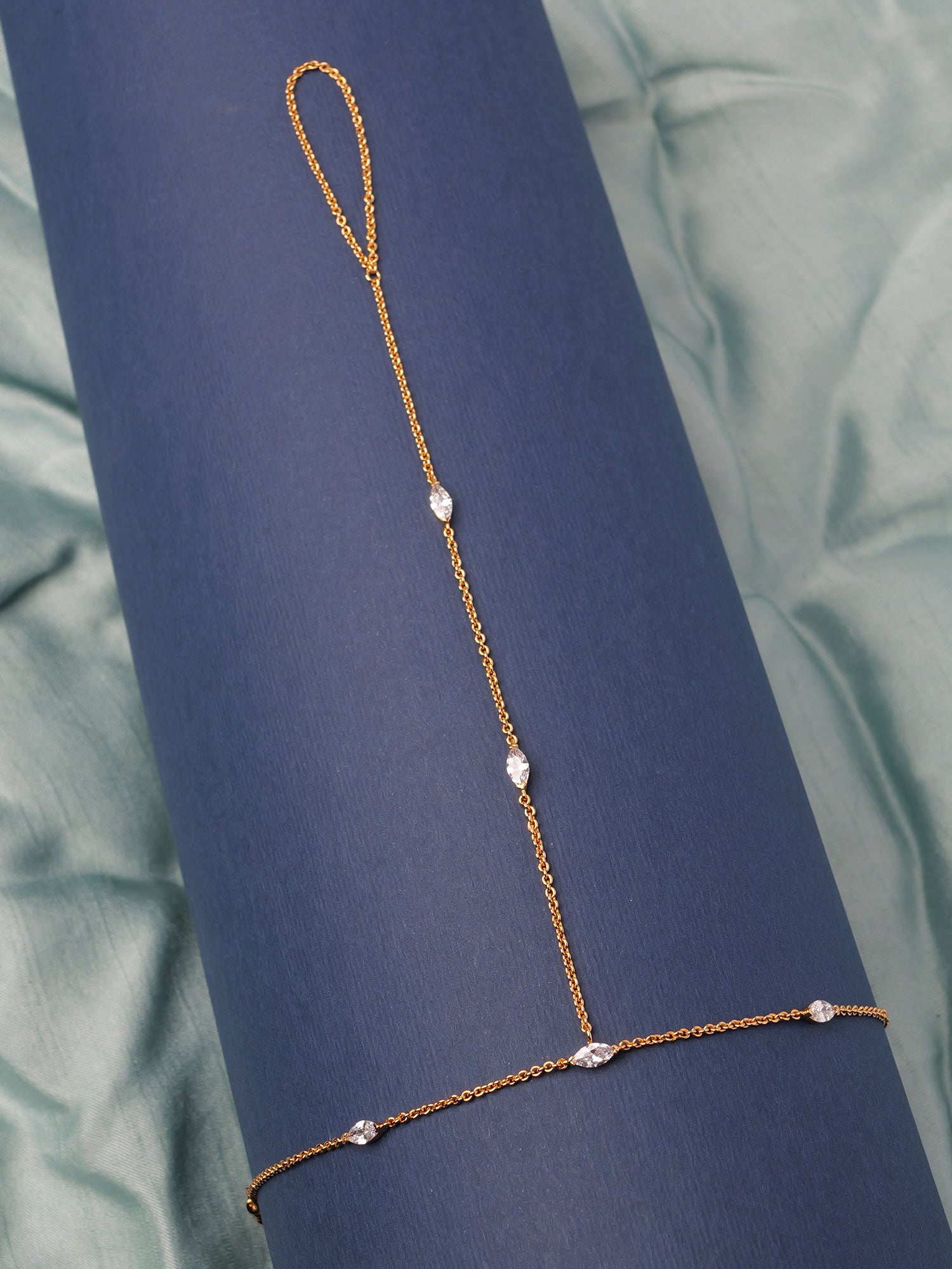 Amna Cubic Zirconia Hand Chain in Gold