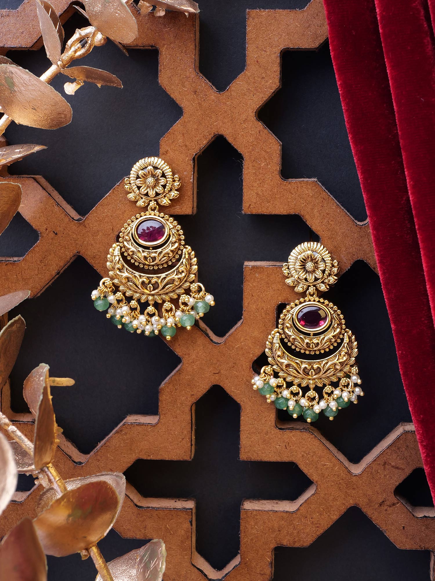 Amoda Kundan Earrings in Ruby and Mint