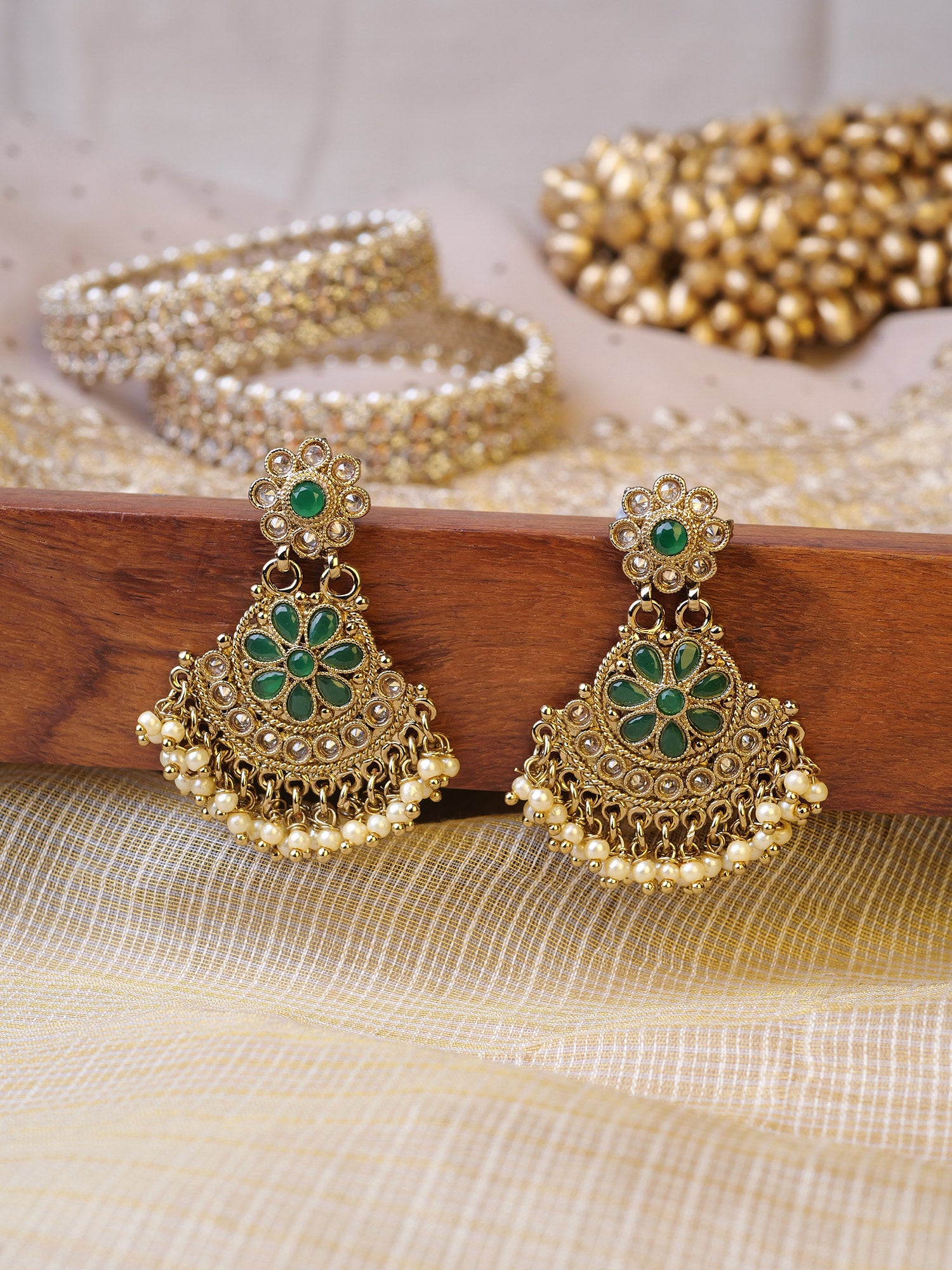 Amrani Chandbali Earrings in Green