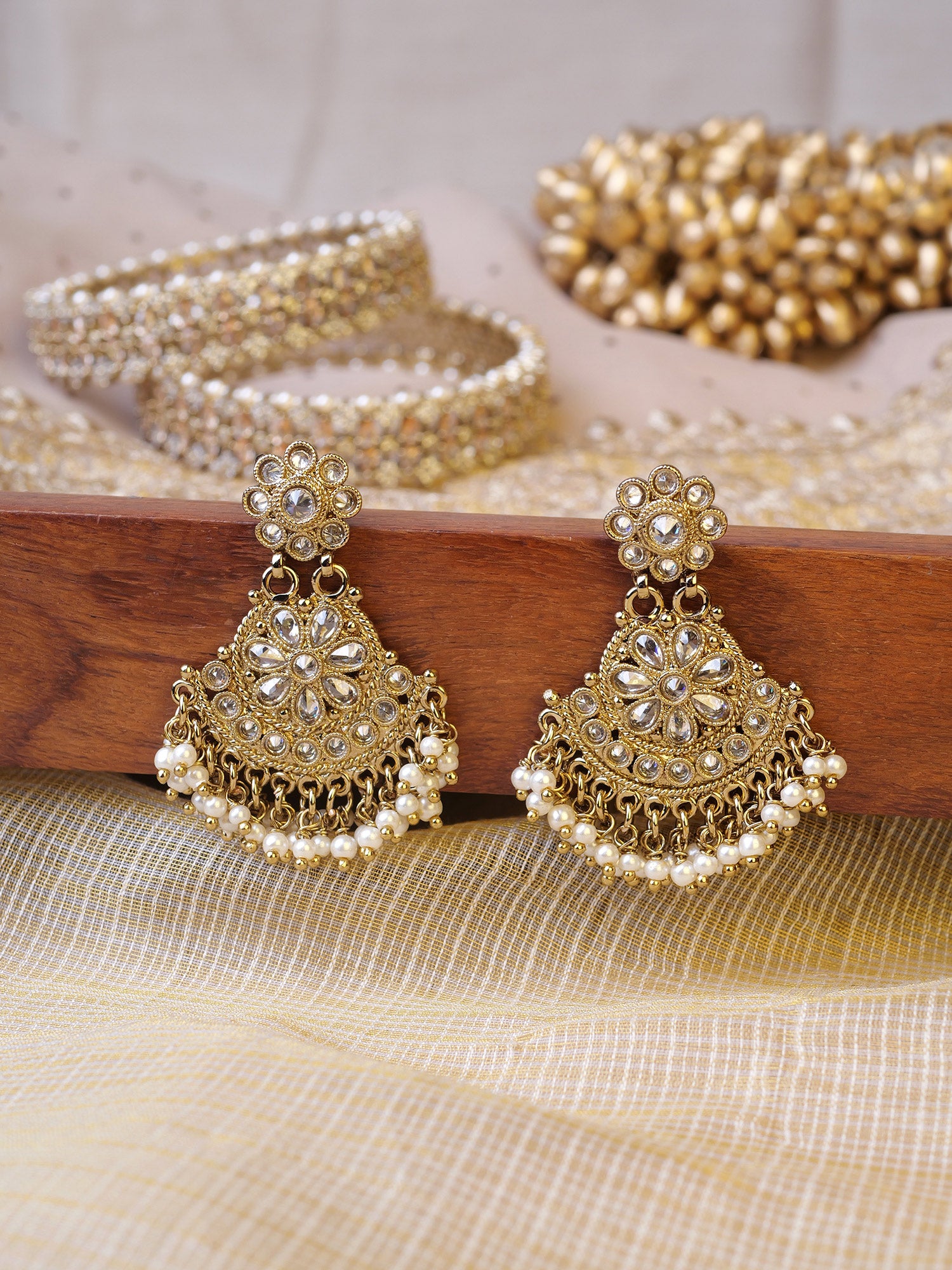 Amrani Chandbali Earrings in White