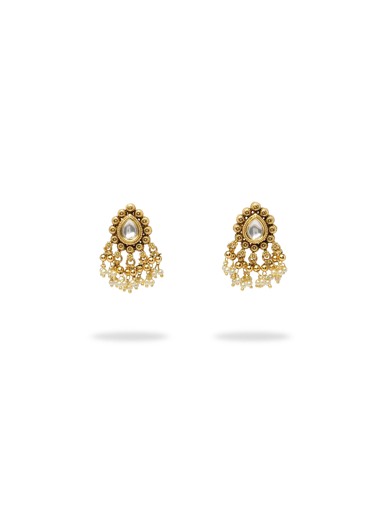 Amrit Kundan Stud Drop Earrings in White