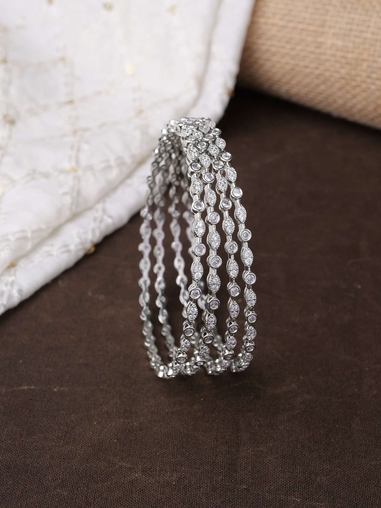 Anara Cubic Zirconia Bangles in Rhodium