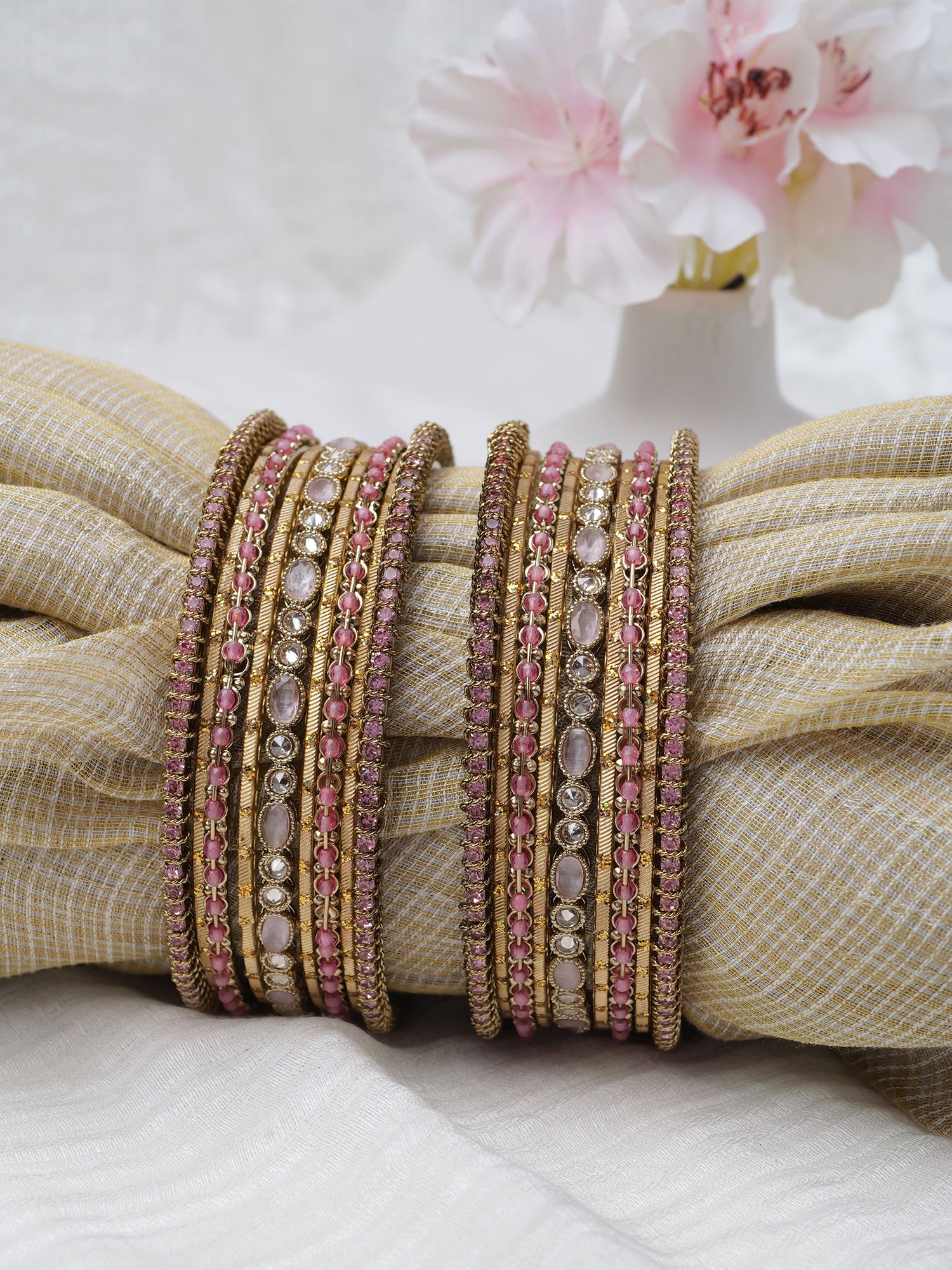 Anaya Bangle Set in Pink and Antique Gold