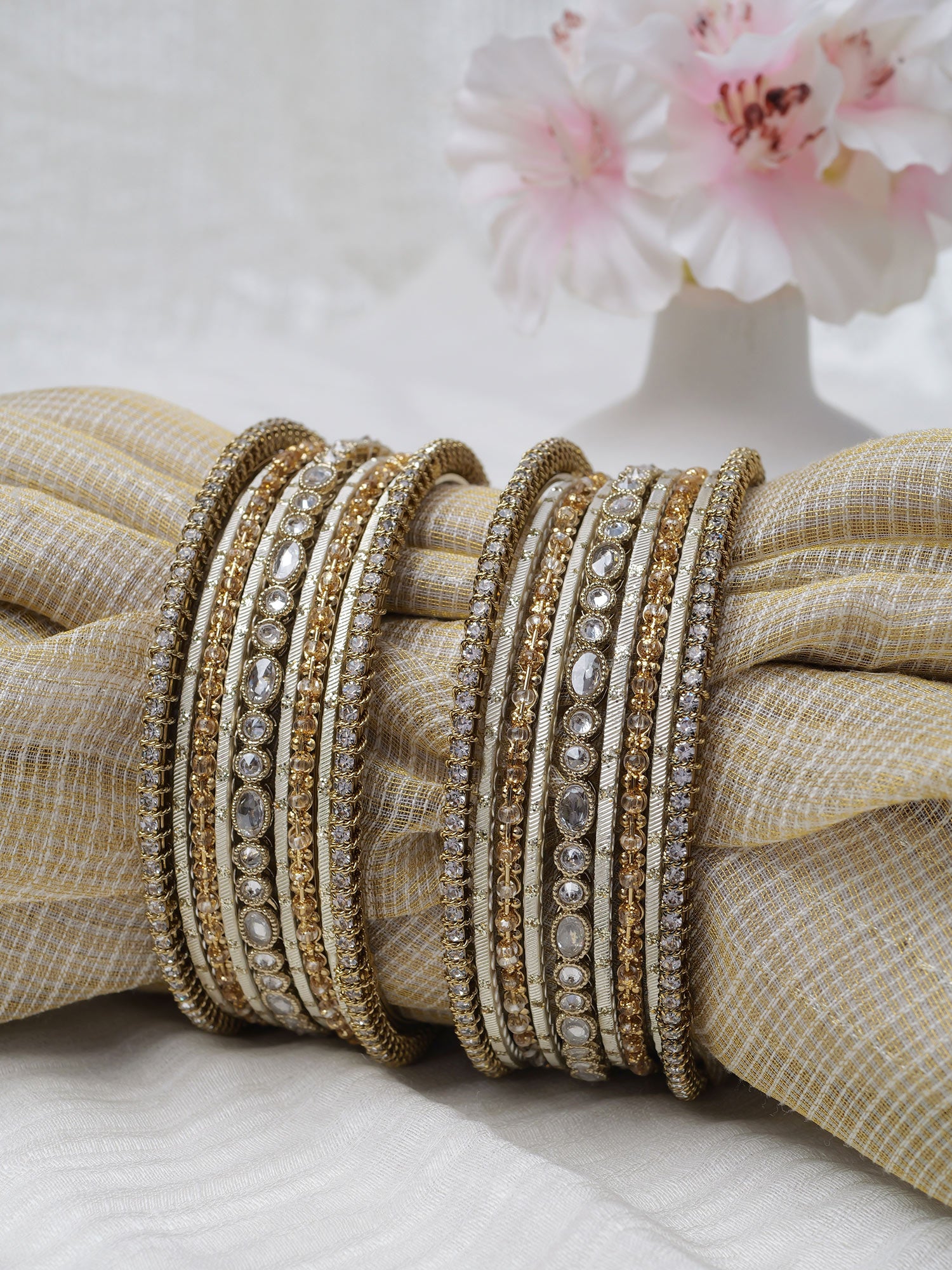 Anaya Bangle Set in White and Antique Gold