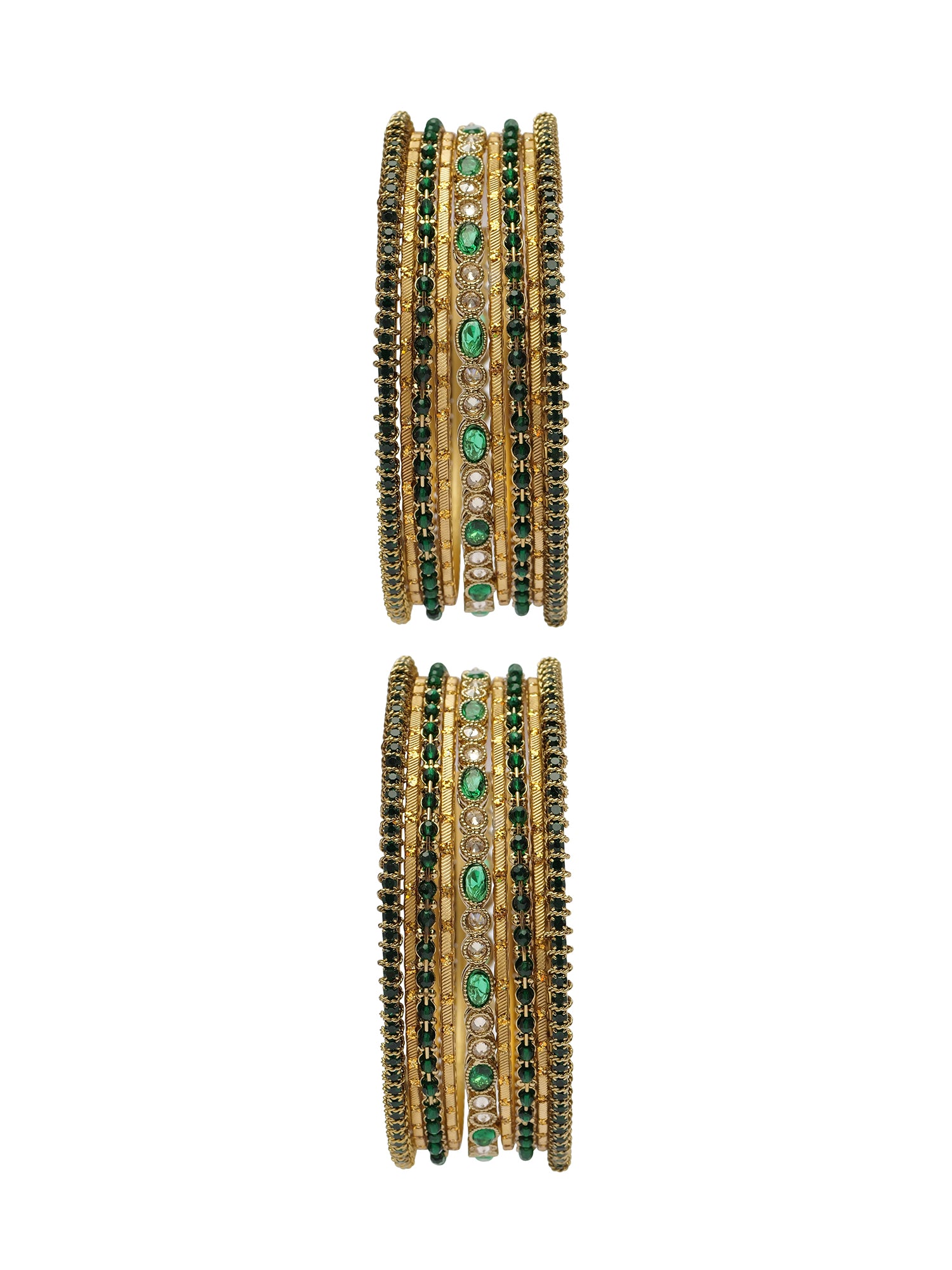 Anaya Bangle Set in Green and Antique Gold