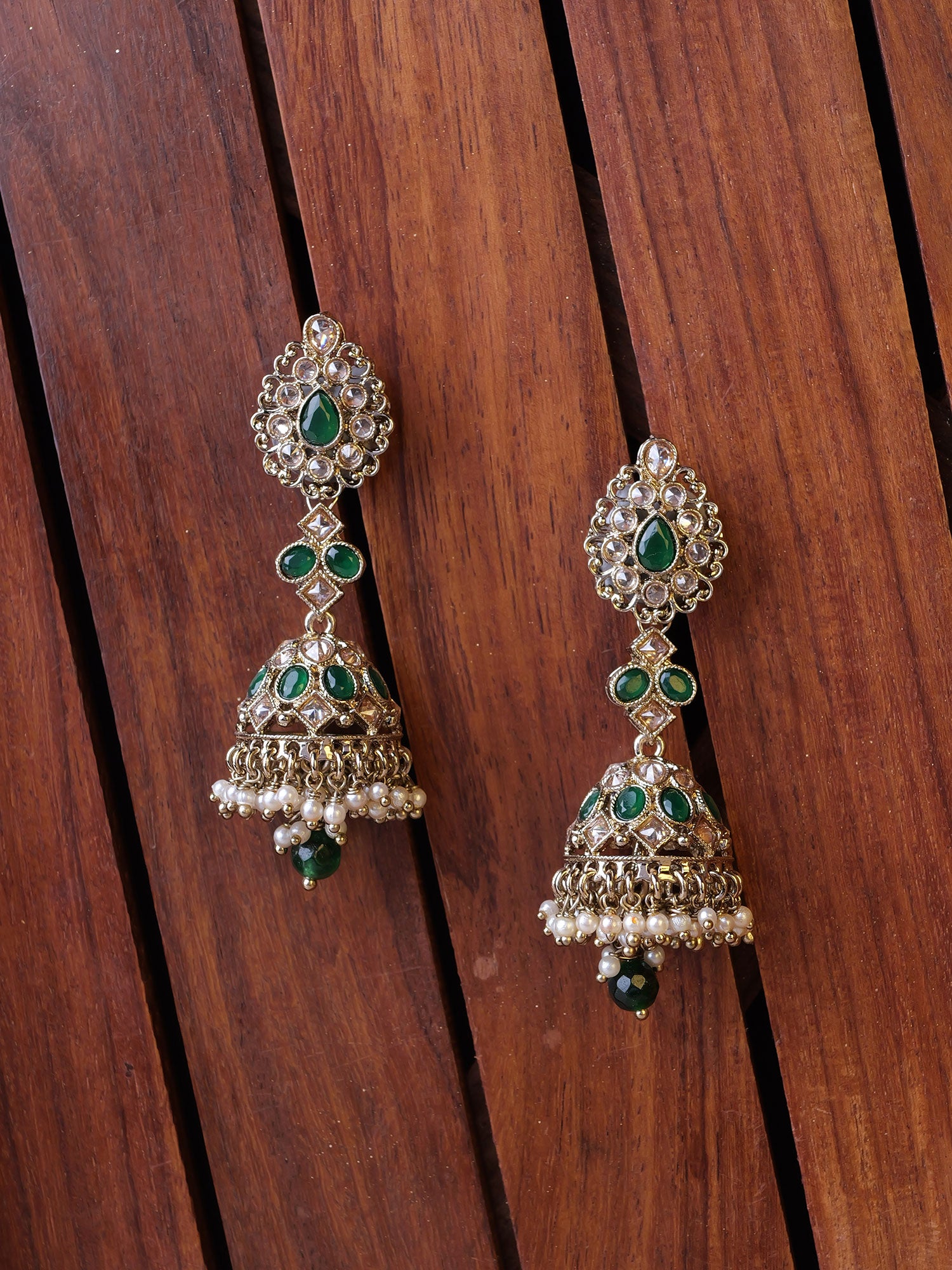 Aneesa Jhumka Earrings in Green
