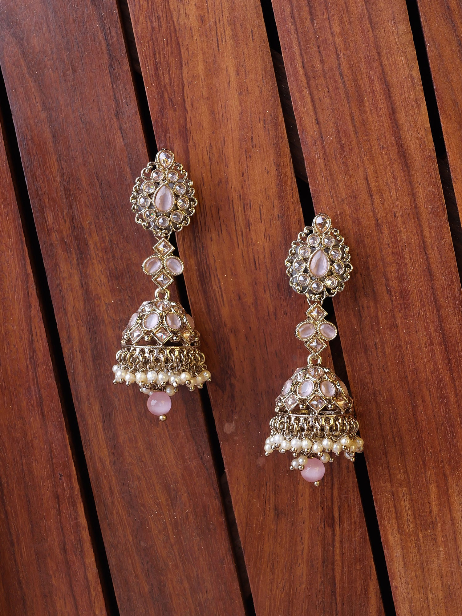Aneesa Jhumka Earrings in Light Pink