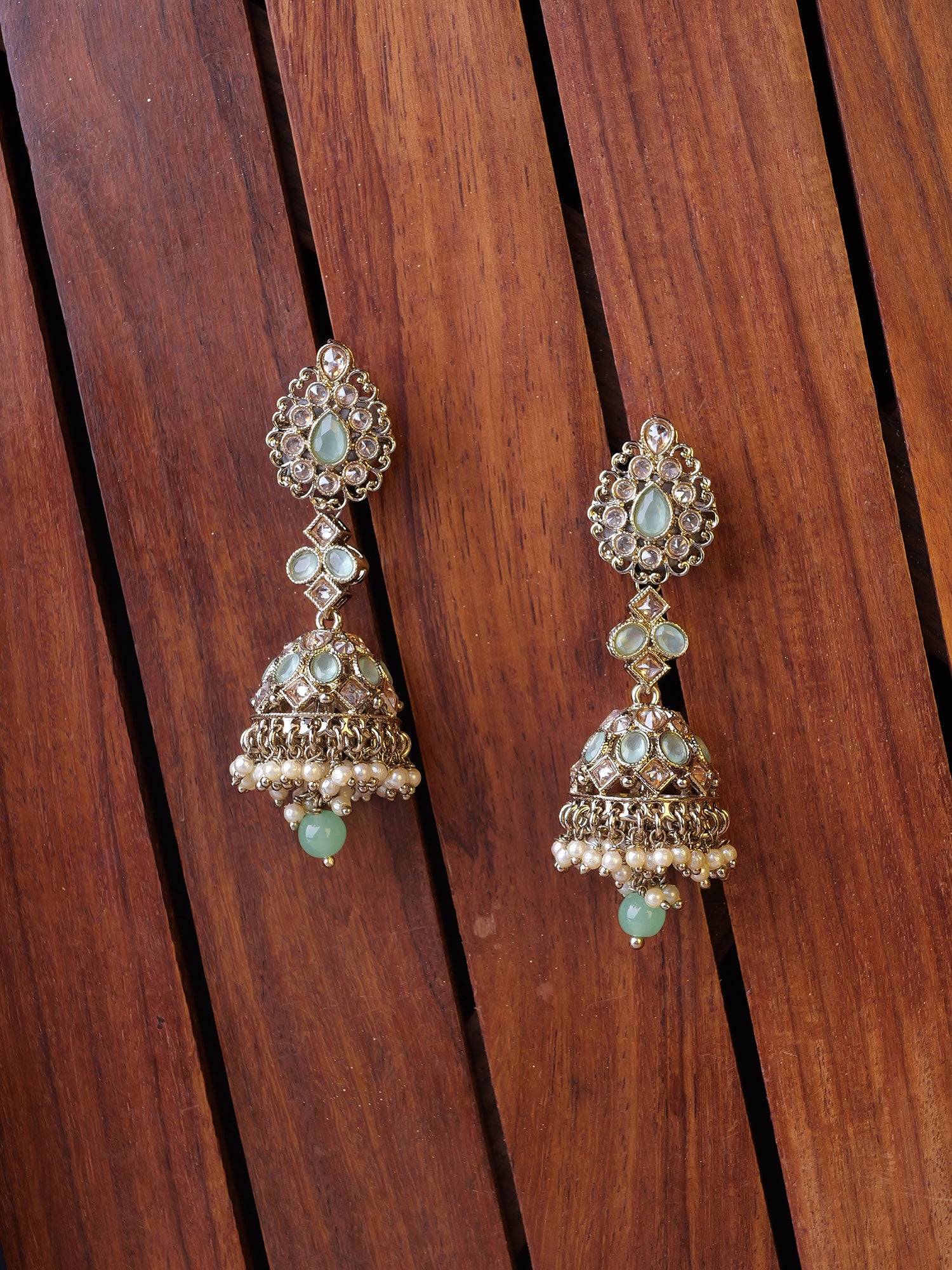 Aneesa Jhumka Earrings in Mint