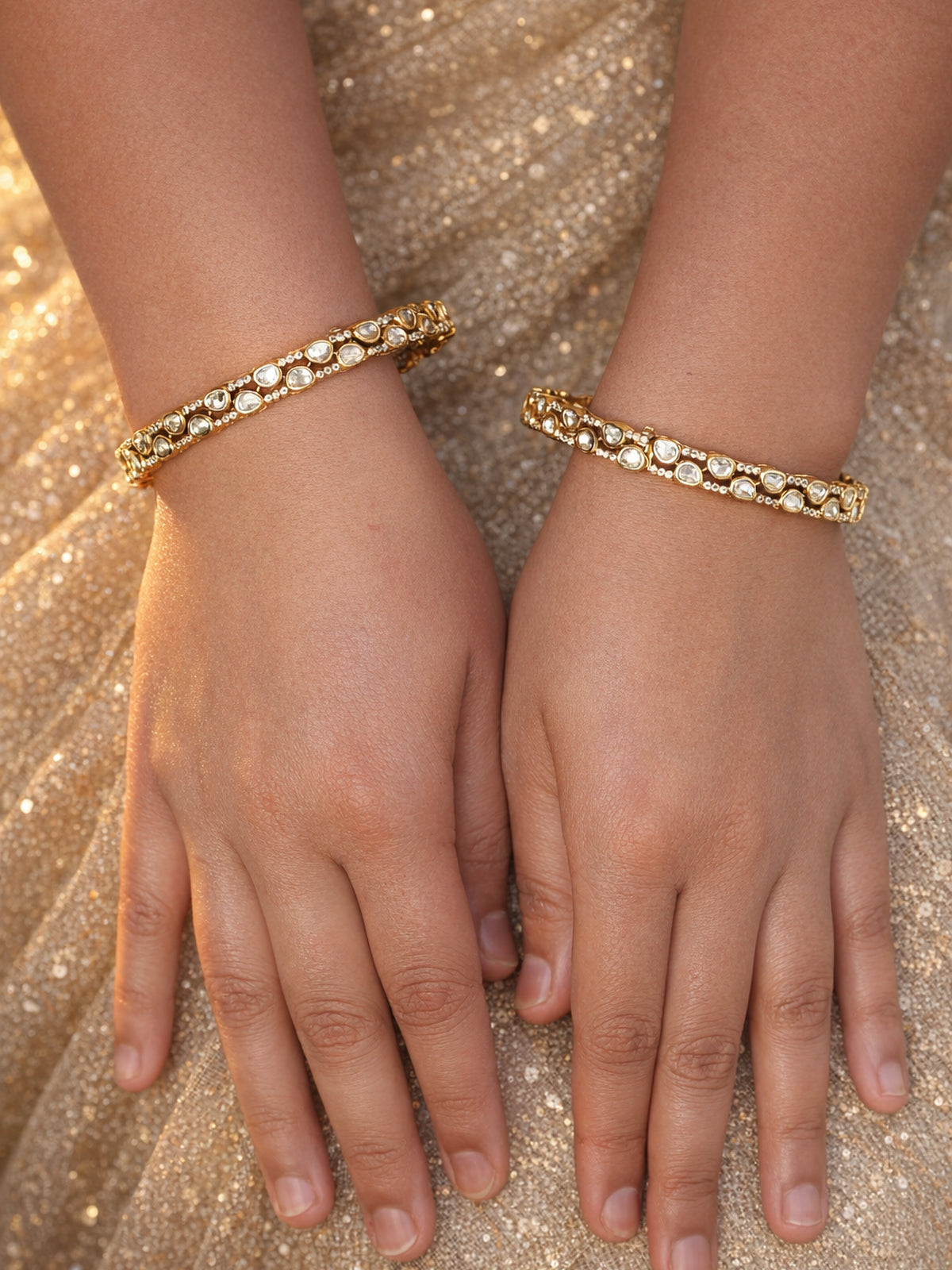 Aneira Kundan Bangles in White 