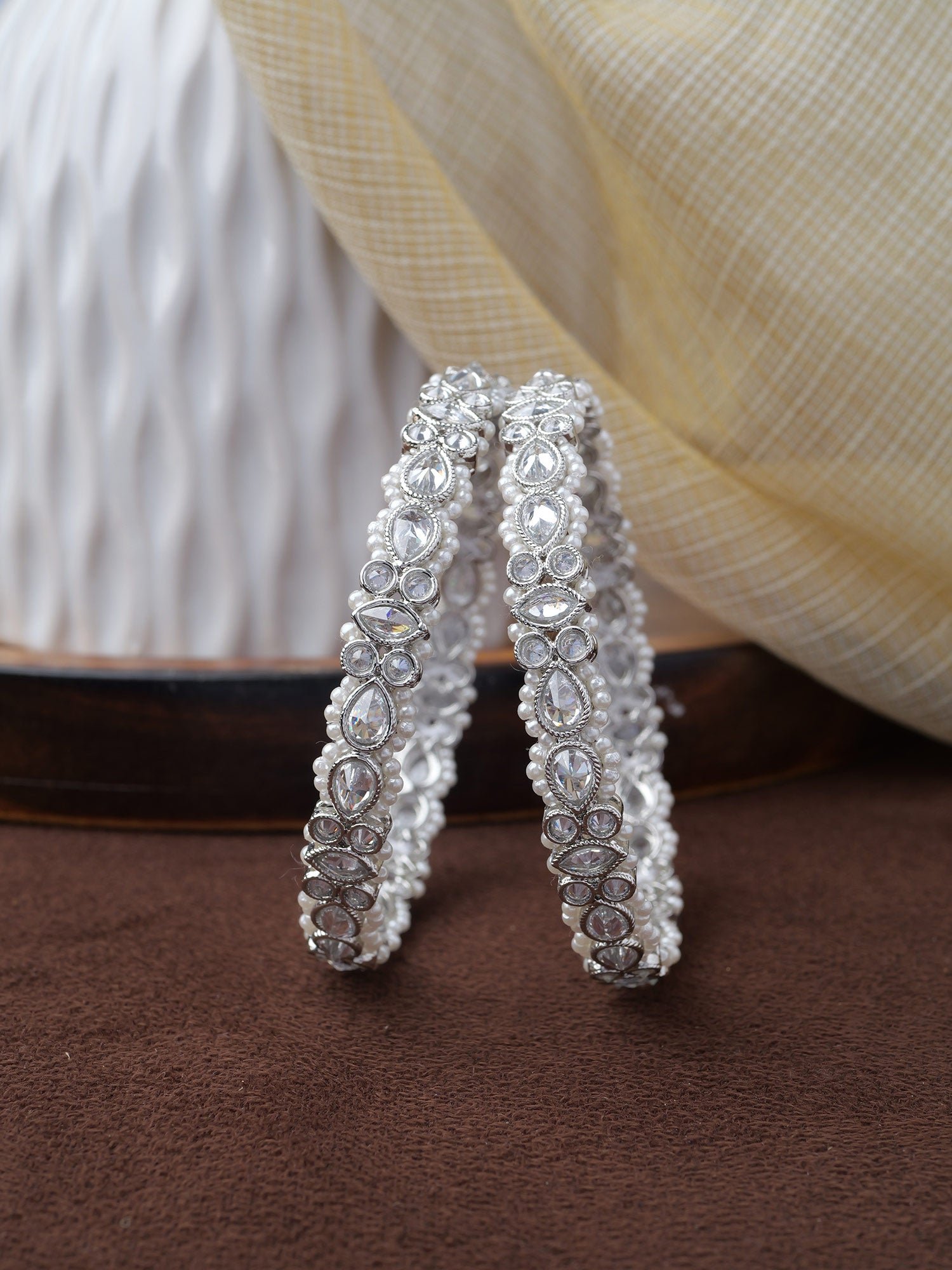 Anisha Pearl and Rhodium Kada Bangles