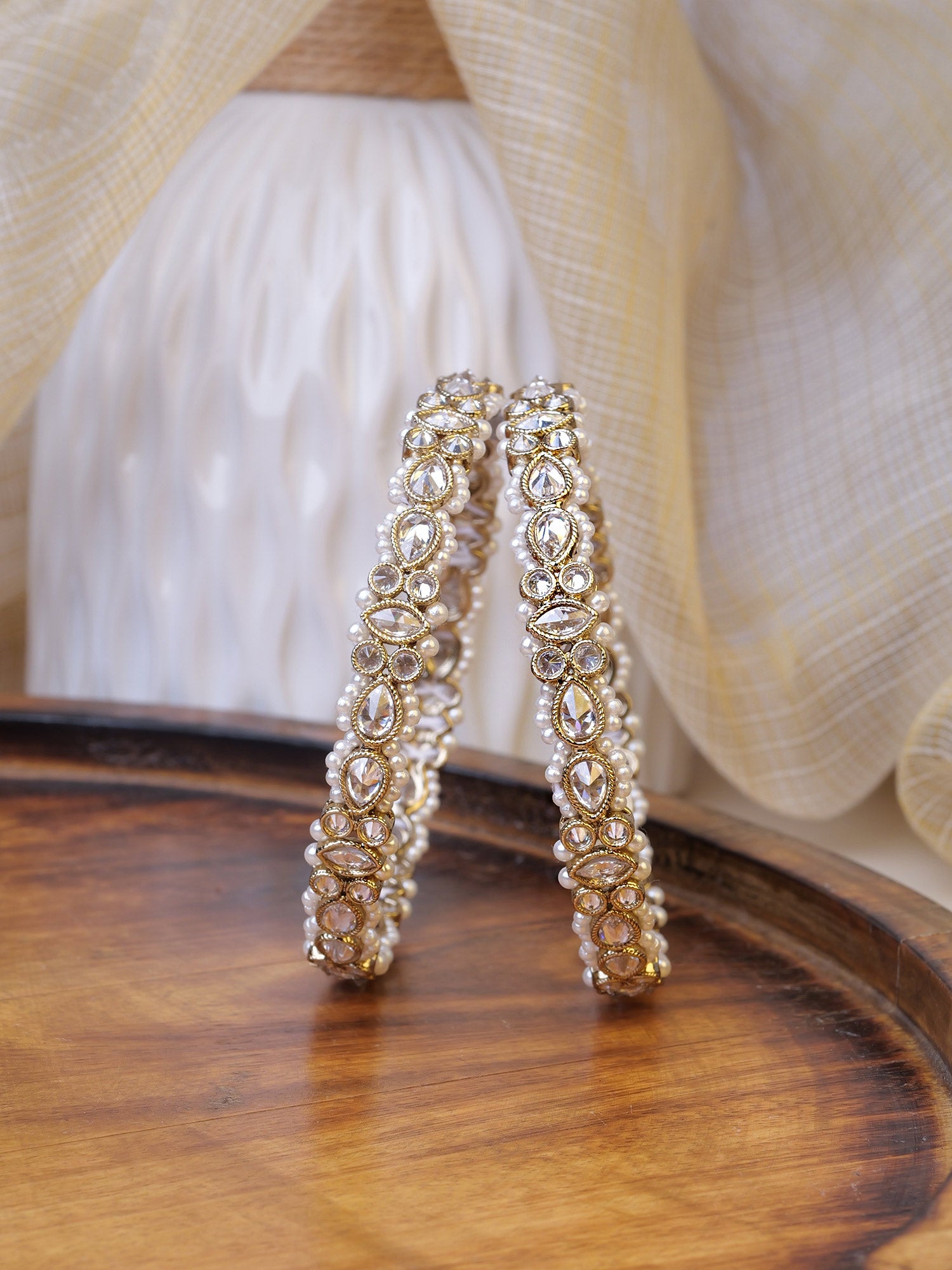 Anisha Pearl and White Kada Bangles