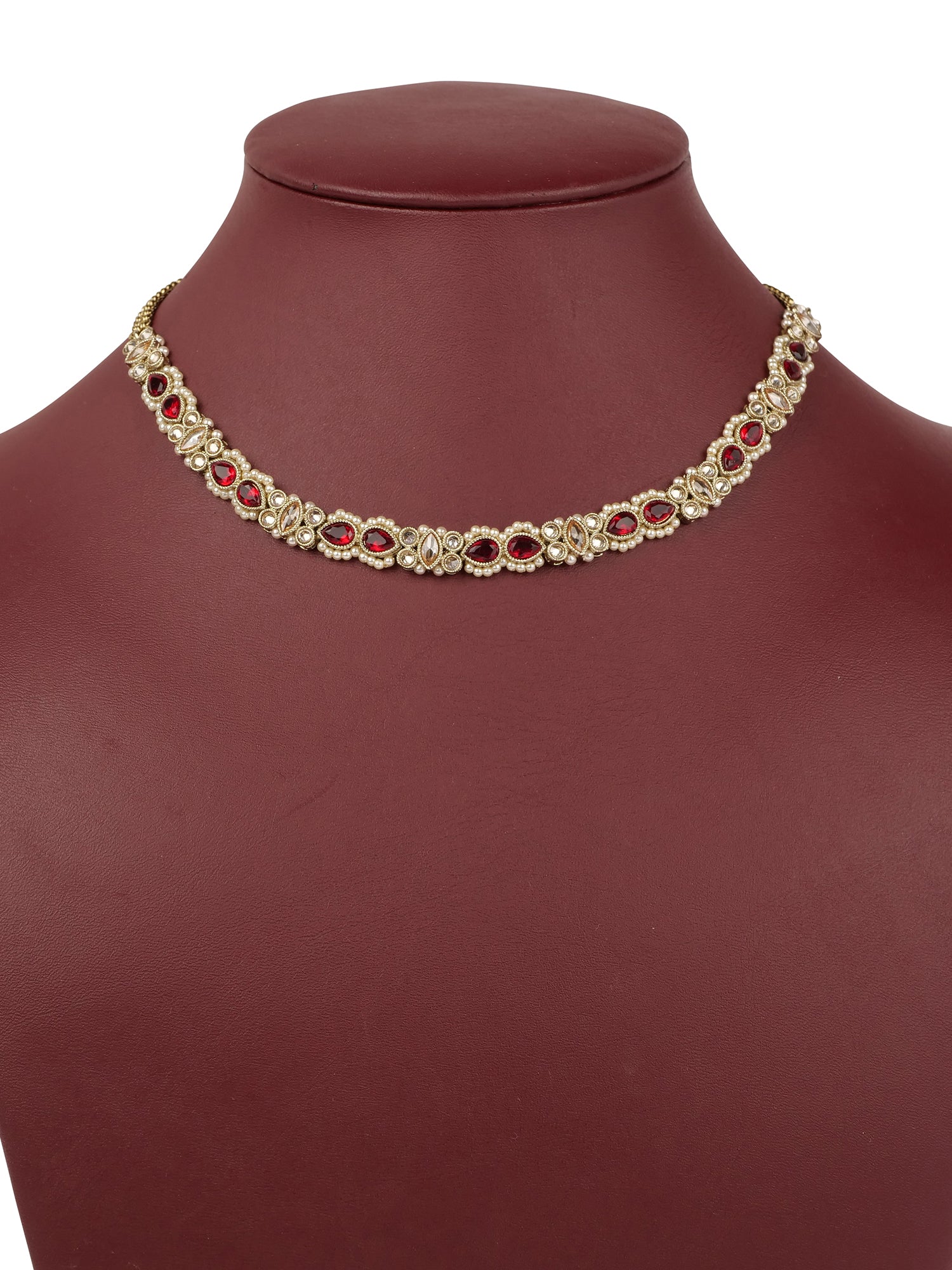 Anisha Simple Necklace Set in Maroon