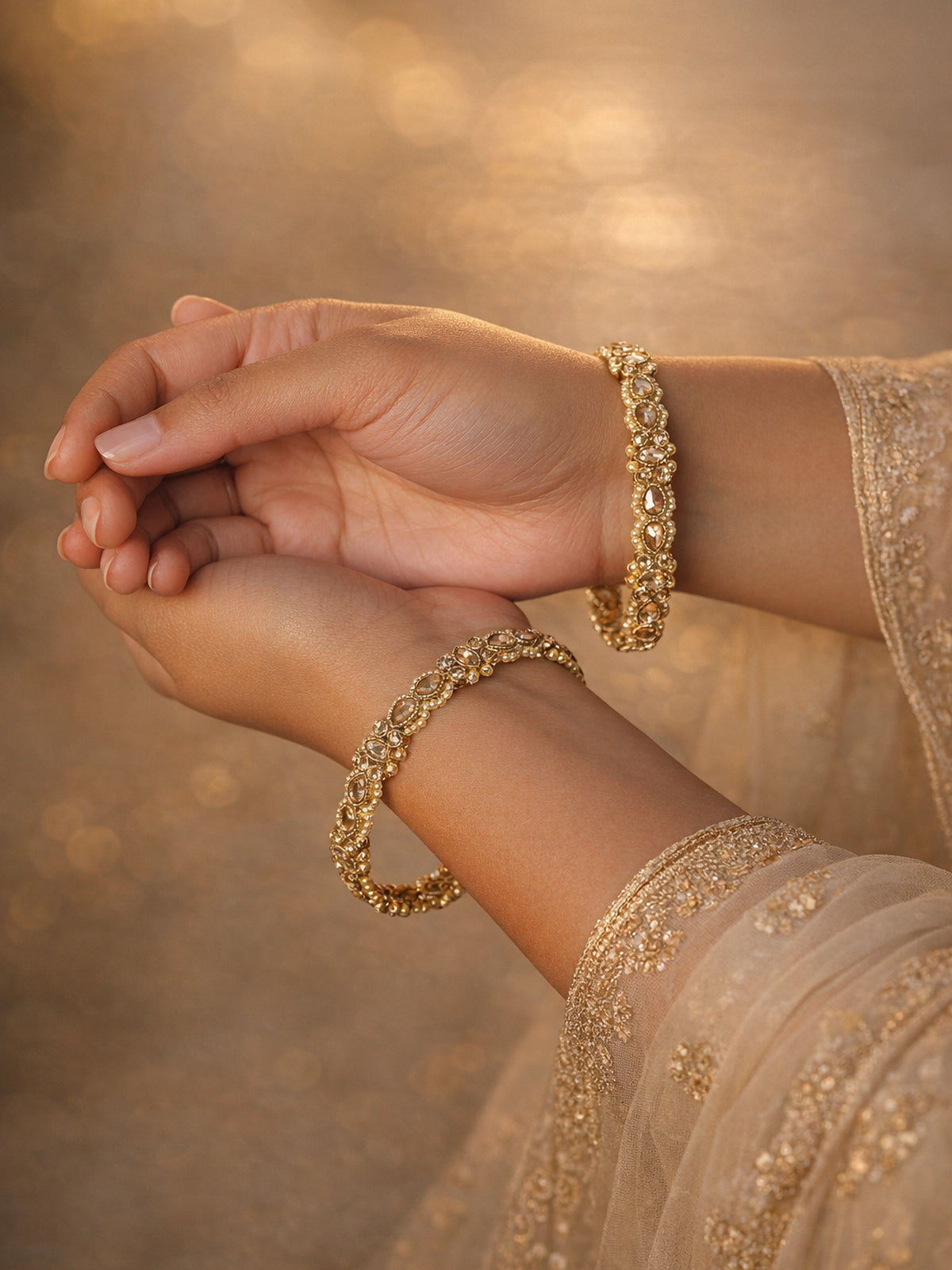 Anisha Pearl and Champagne Kada Bangles 