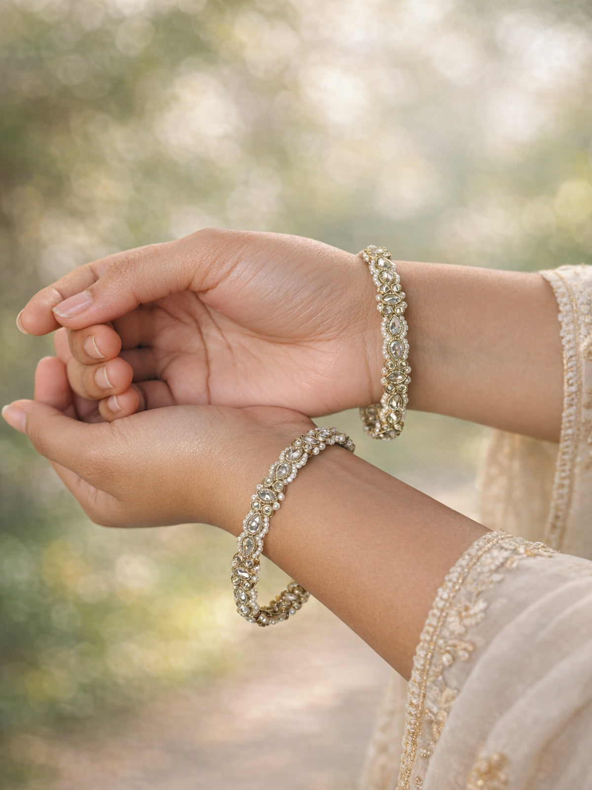 Anisha Pearl and White Kada Bangles 