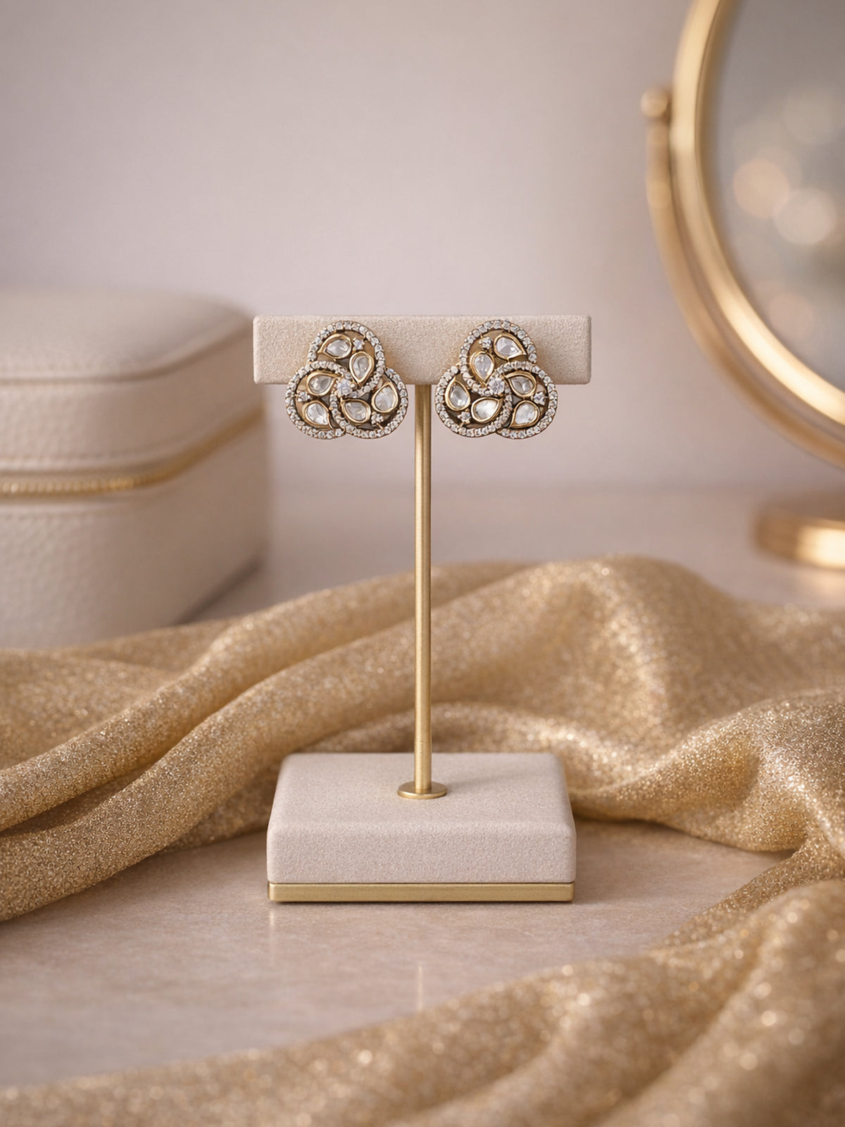 Anjana Kundan Studs in White 