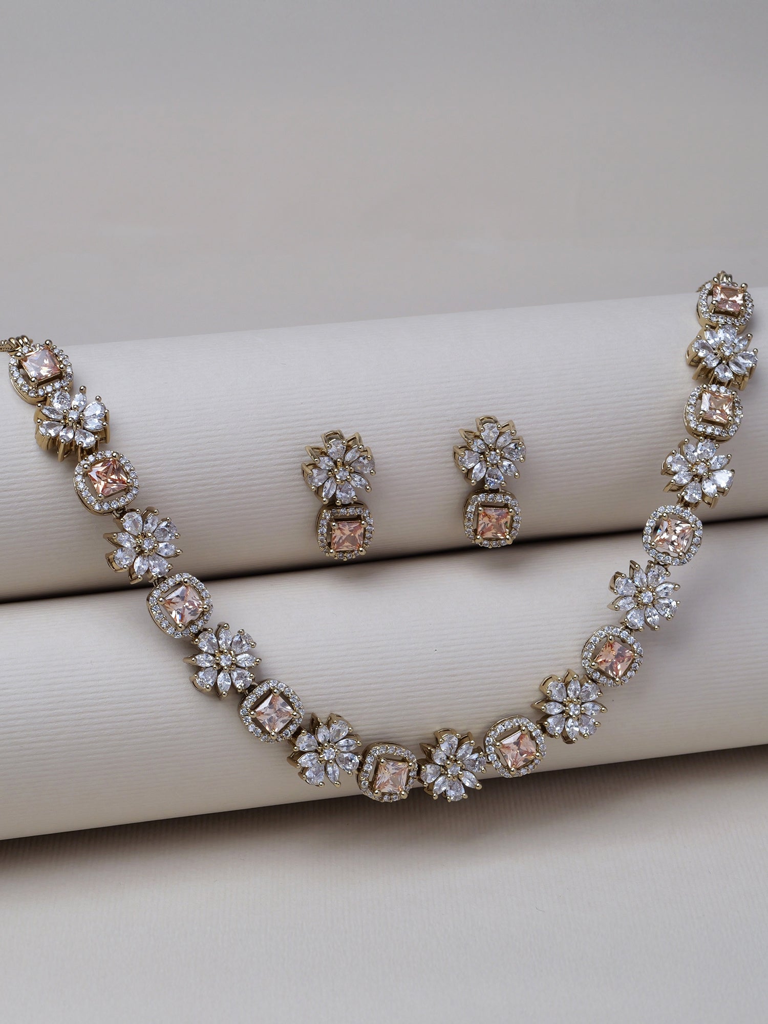 Anna Cubic Zirconia Necklace Set in Champagne