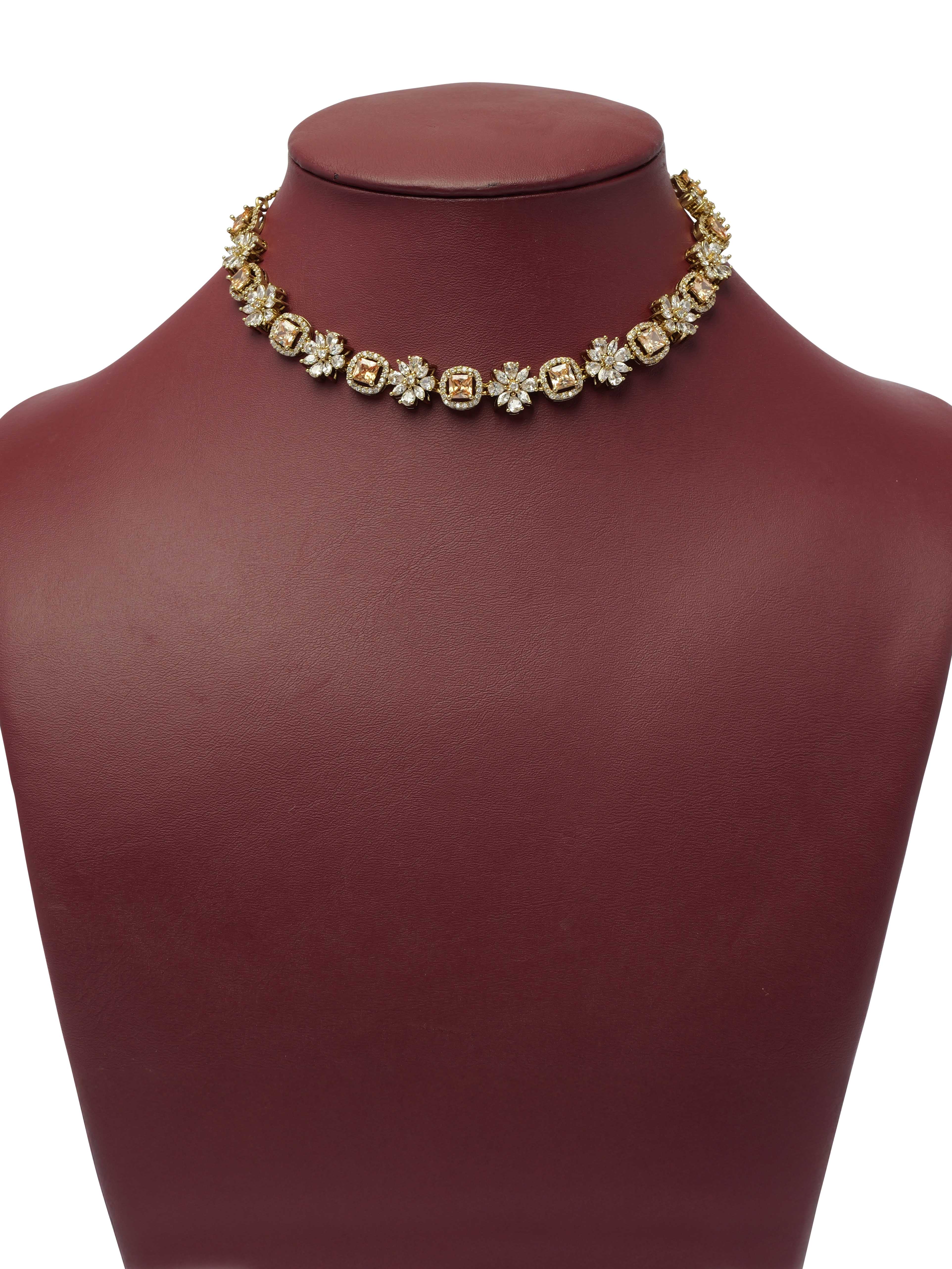 Anna Cubic Zirconia Necklace Set in Champagne