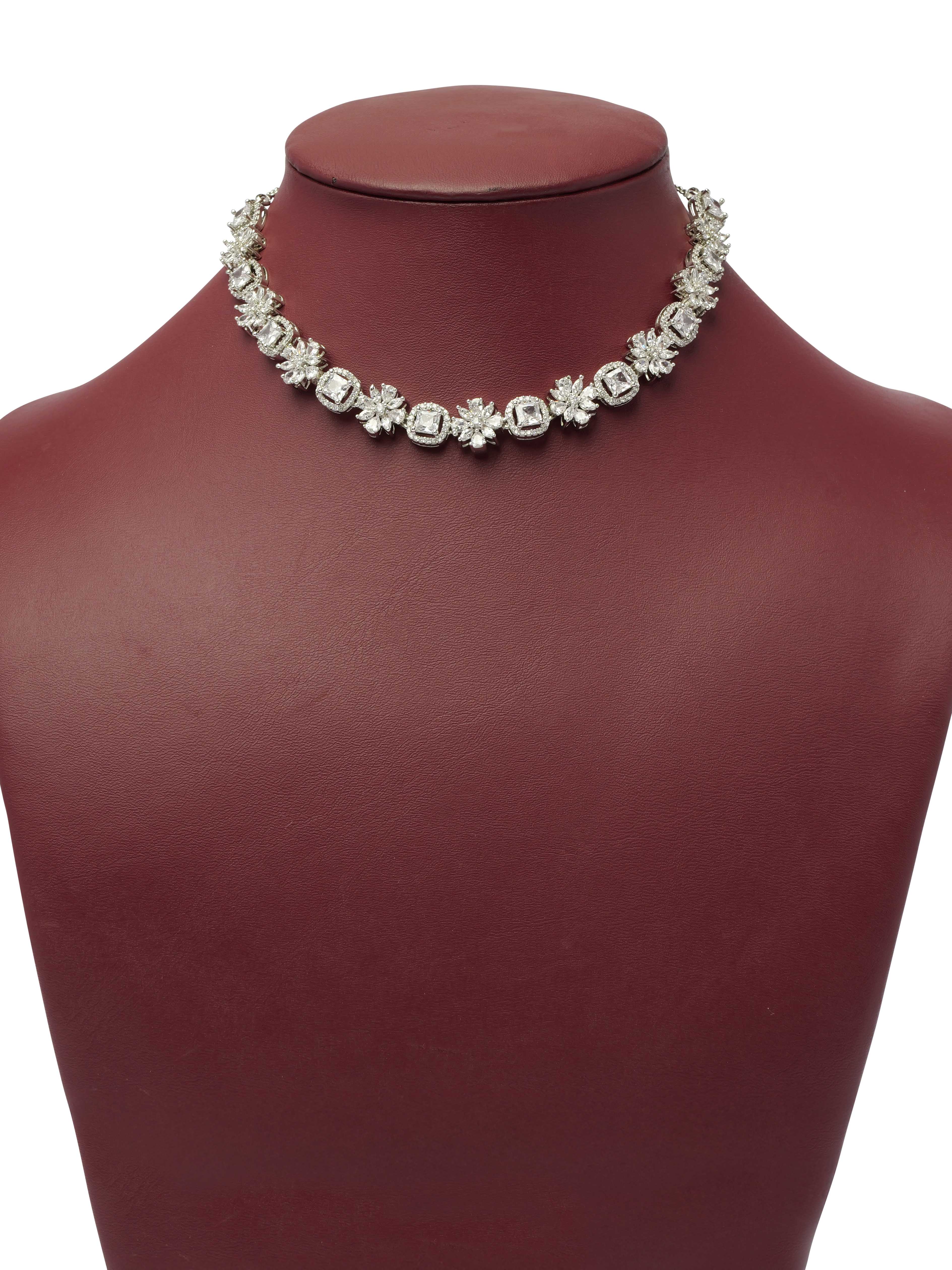 Anna Cubic Zirconia Necklace Set in Rhodium