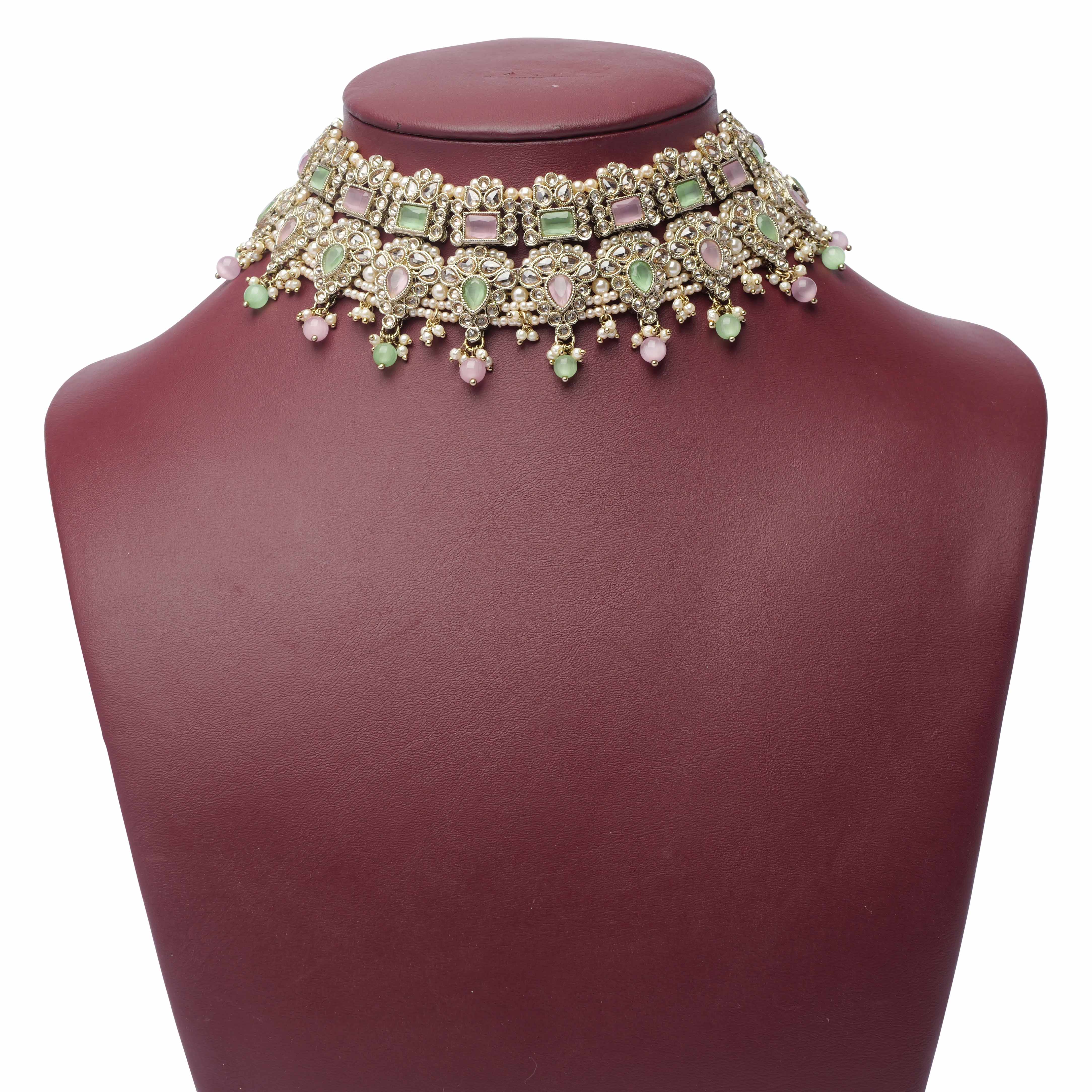 Anoushka Necklace Set in Pink and Mint