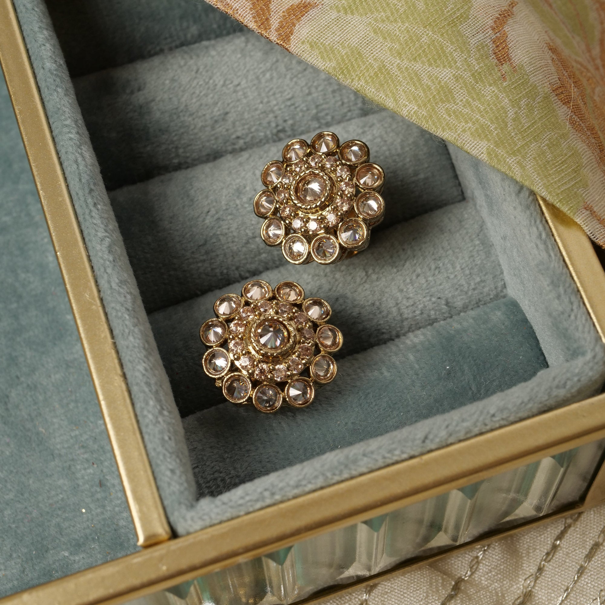 Antique Gold Stud Earrings in Champagne