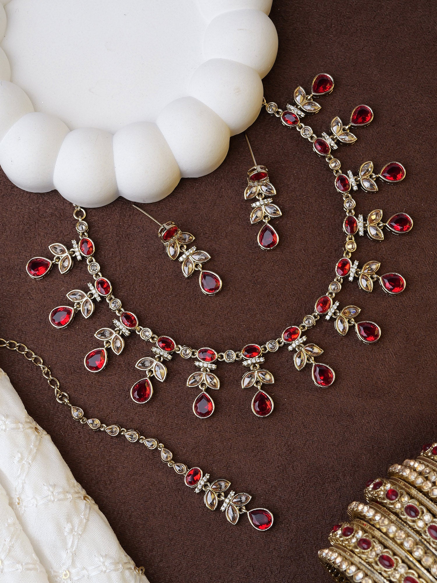 Anushka Necklace Set in Maroon and Antique Gold