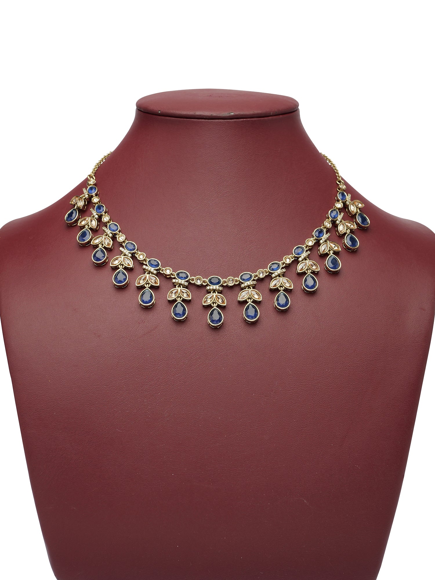 Anushka Necklace Set in Blue and Antique Gold