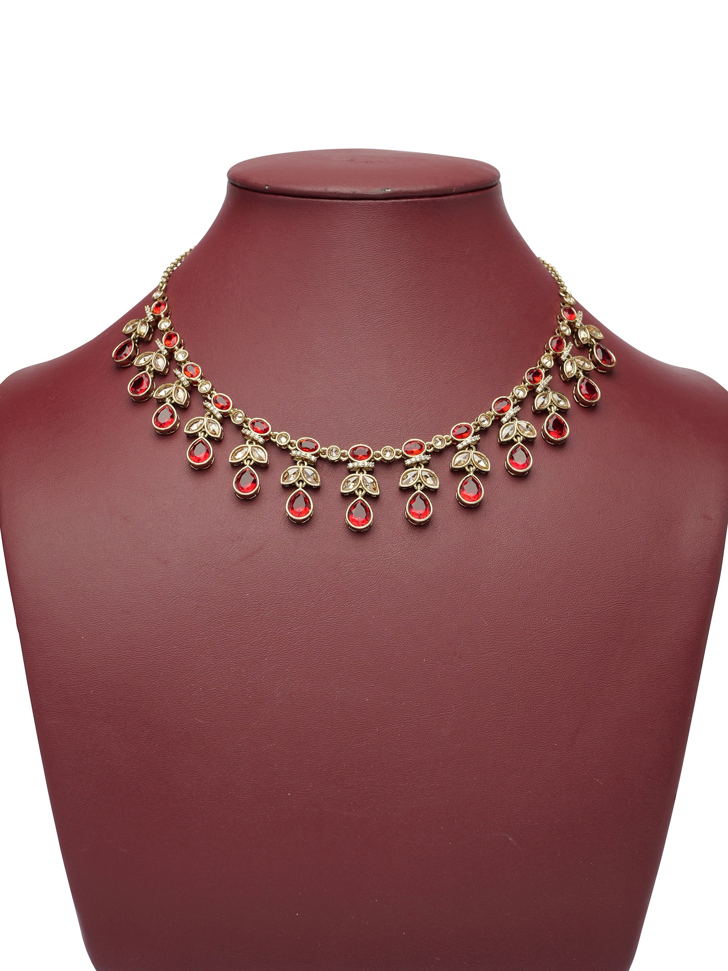 Anushka Necklace Set in Maroon and Antique Gold