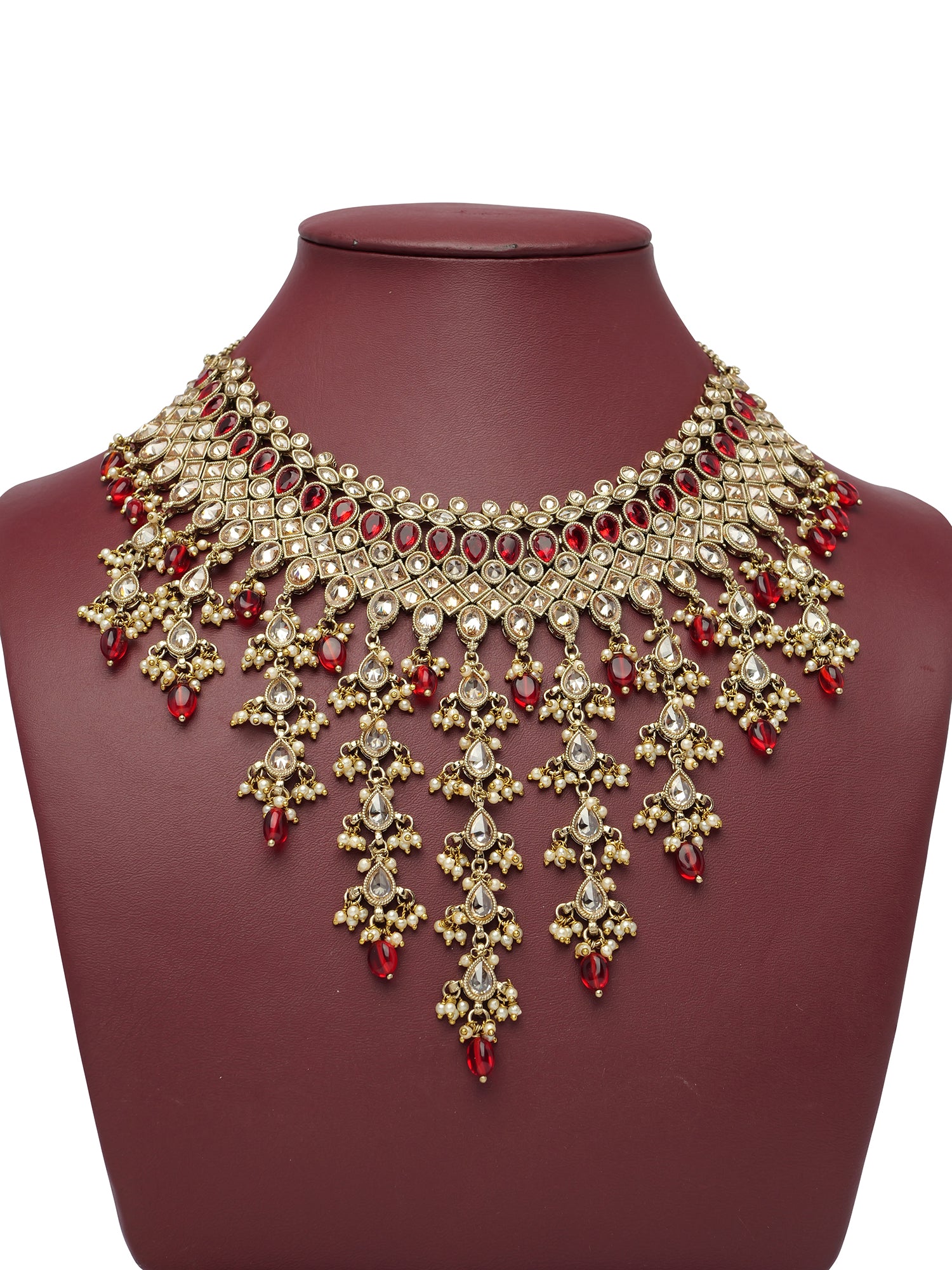 Anushree Bridal Necklace Set in Pearl and Maroon