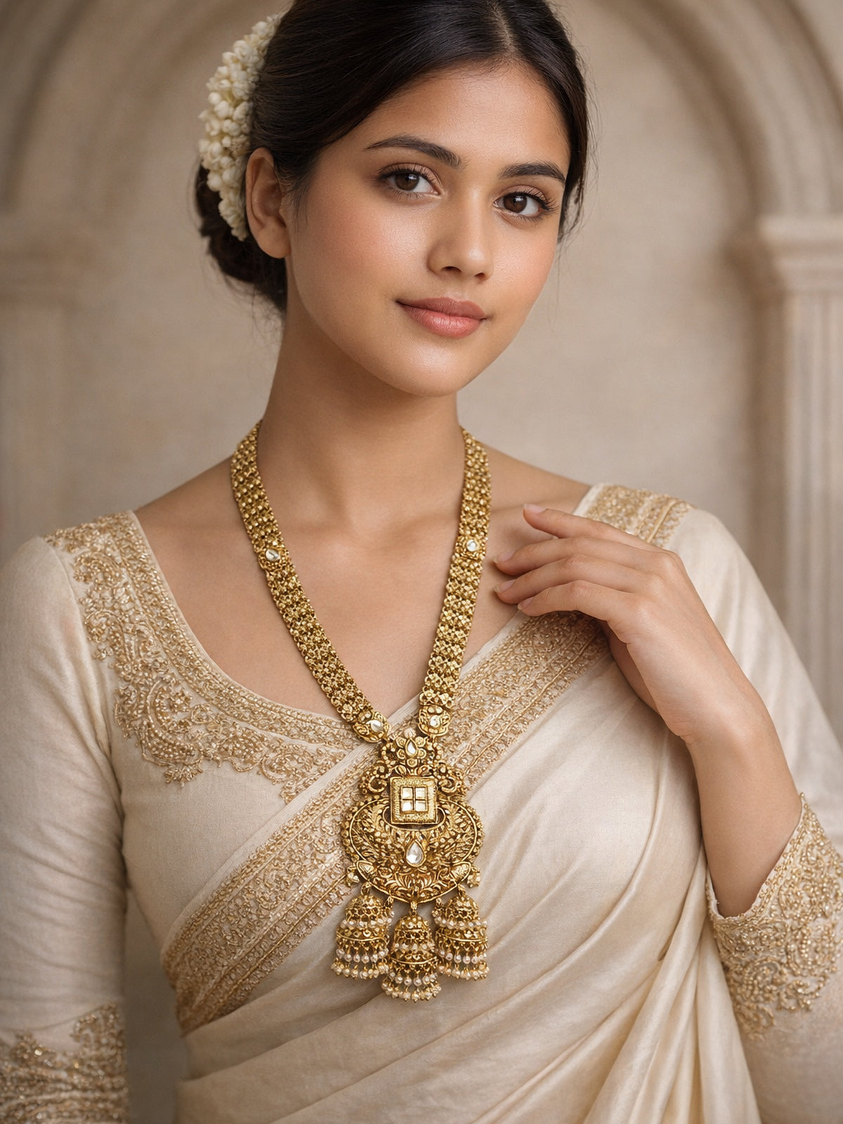 Anvaya Kundan Rani Haar in White