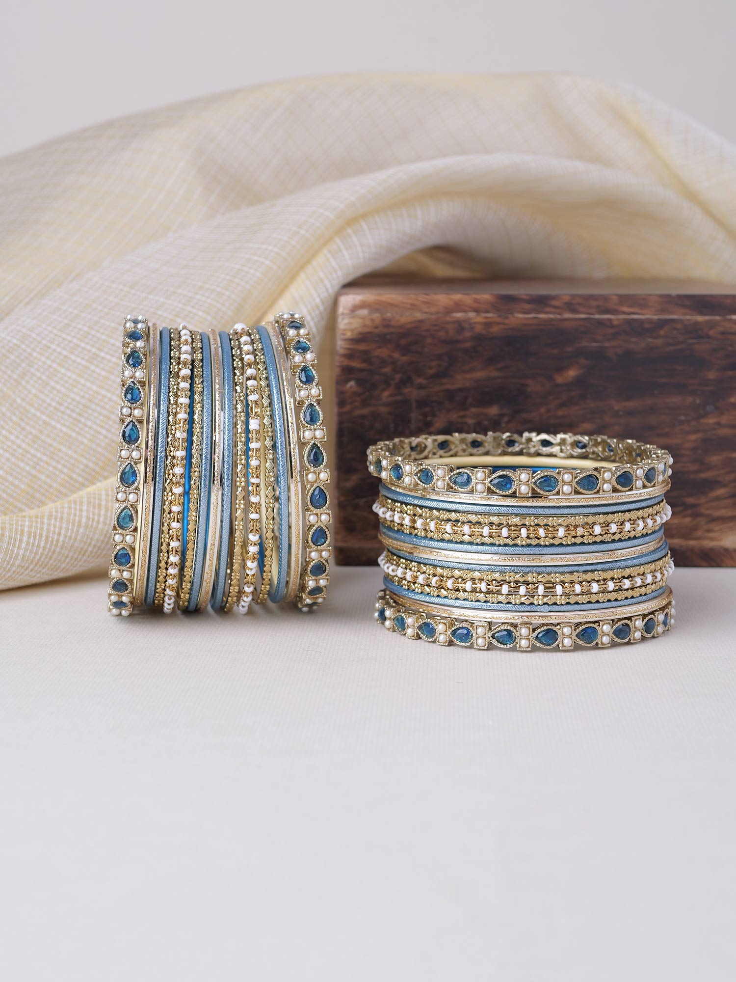 Arisha Bangle Set in Peacock Blue