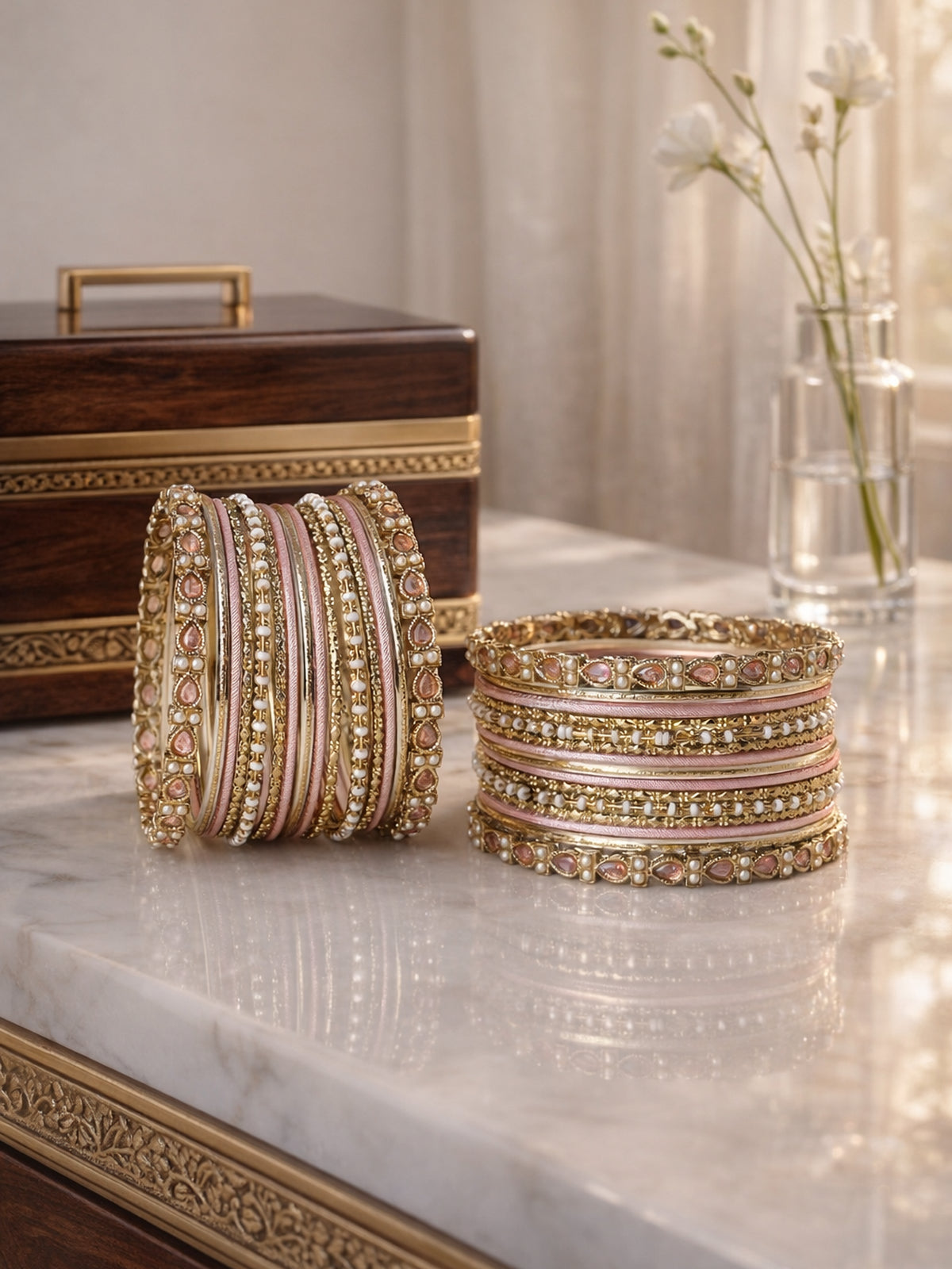 Arisha Bangle Set in Light Pink