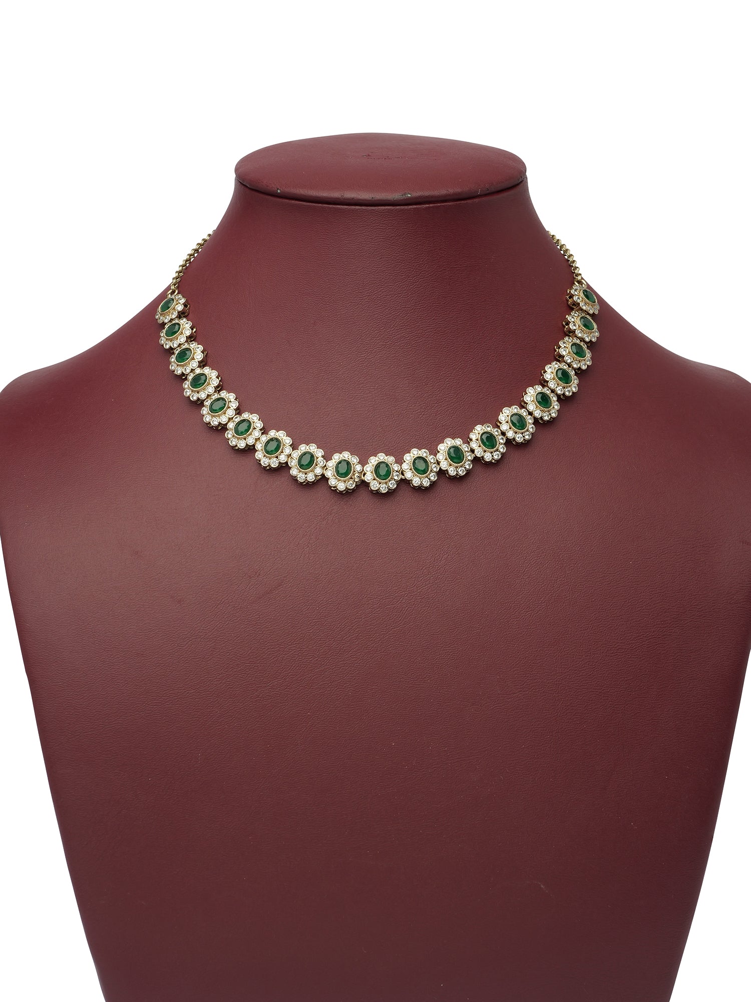 Aroshi Crystal Necklace Set in Green and Antique Gold