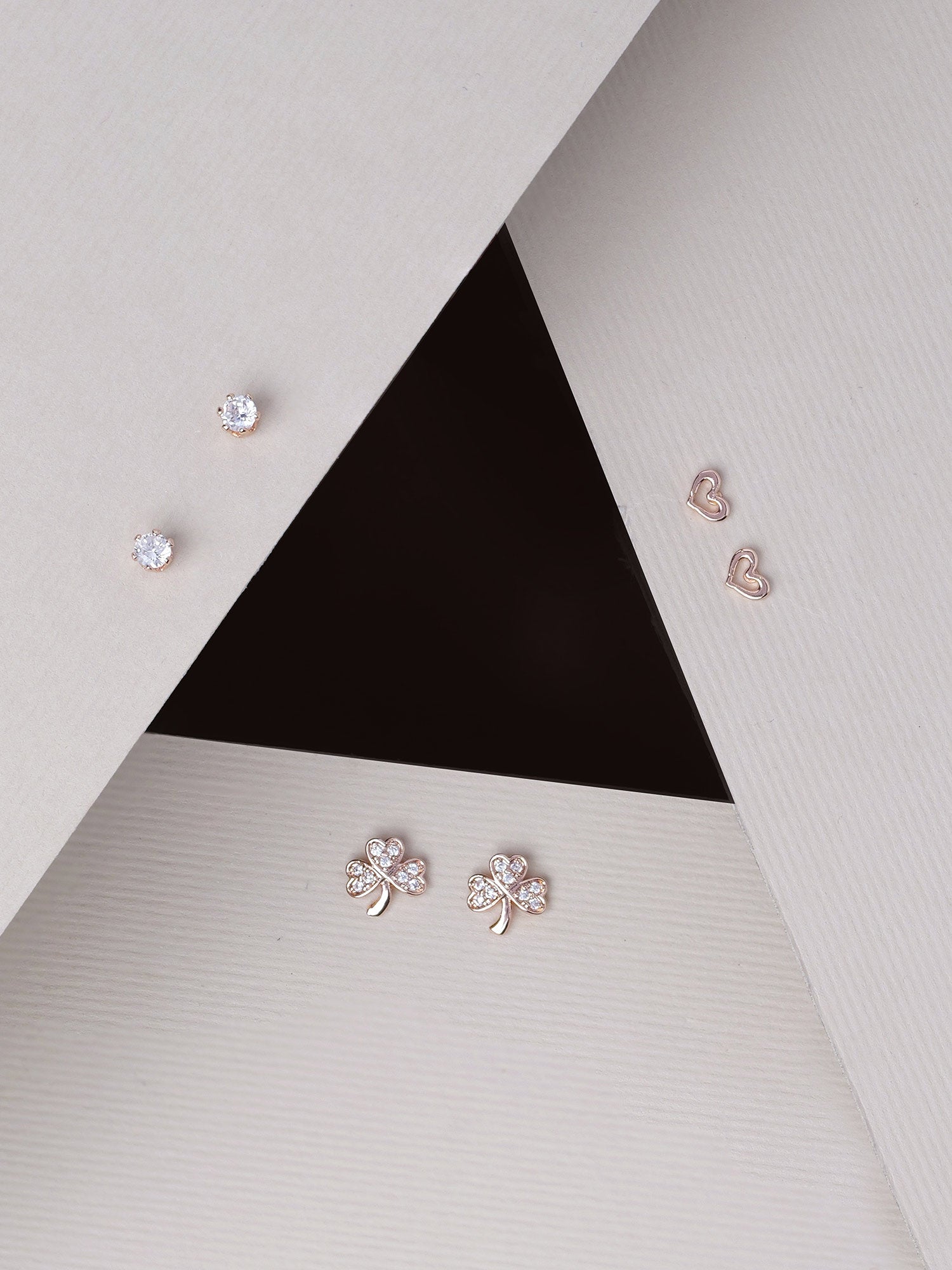 Assorted Pack of 3 Gold Cubic Zirconia Stud Earrings