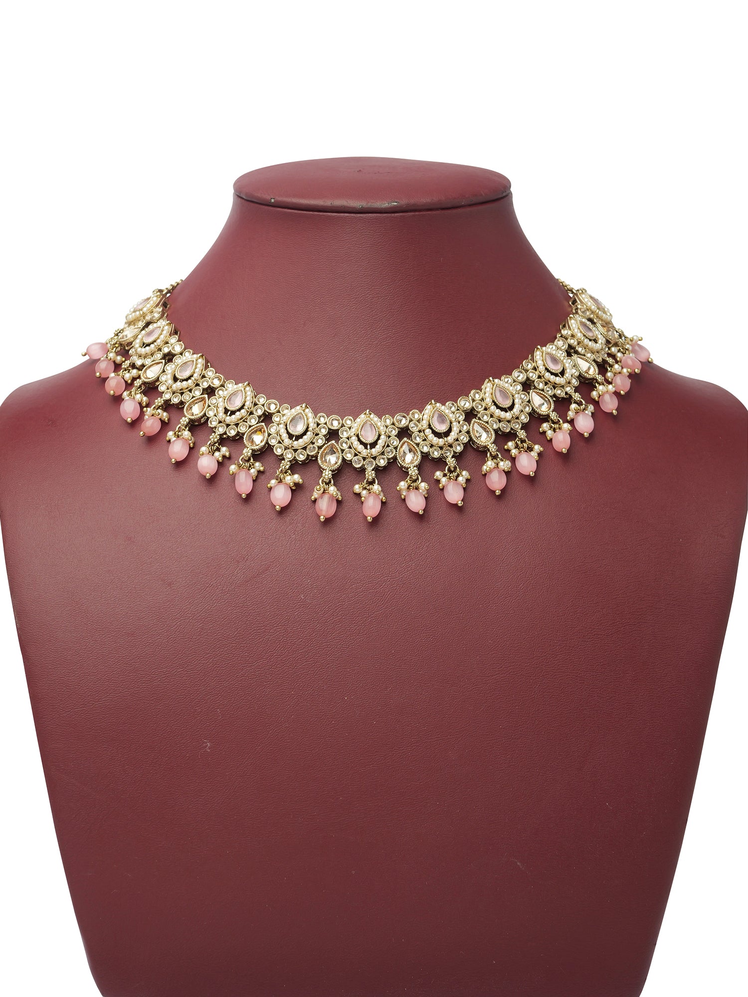 Avira Pearl Necklace Set in Light Pink