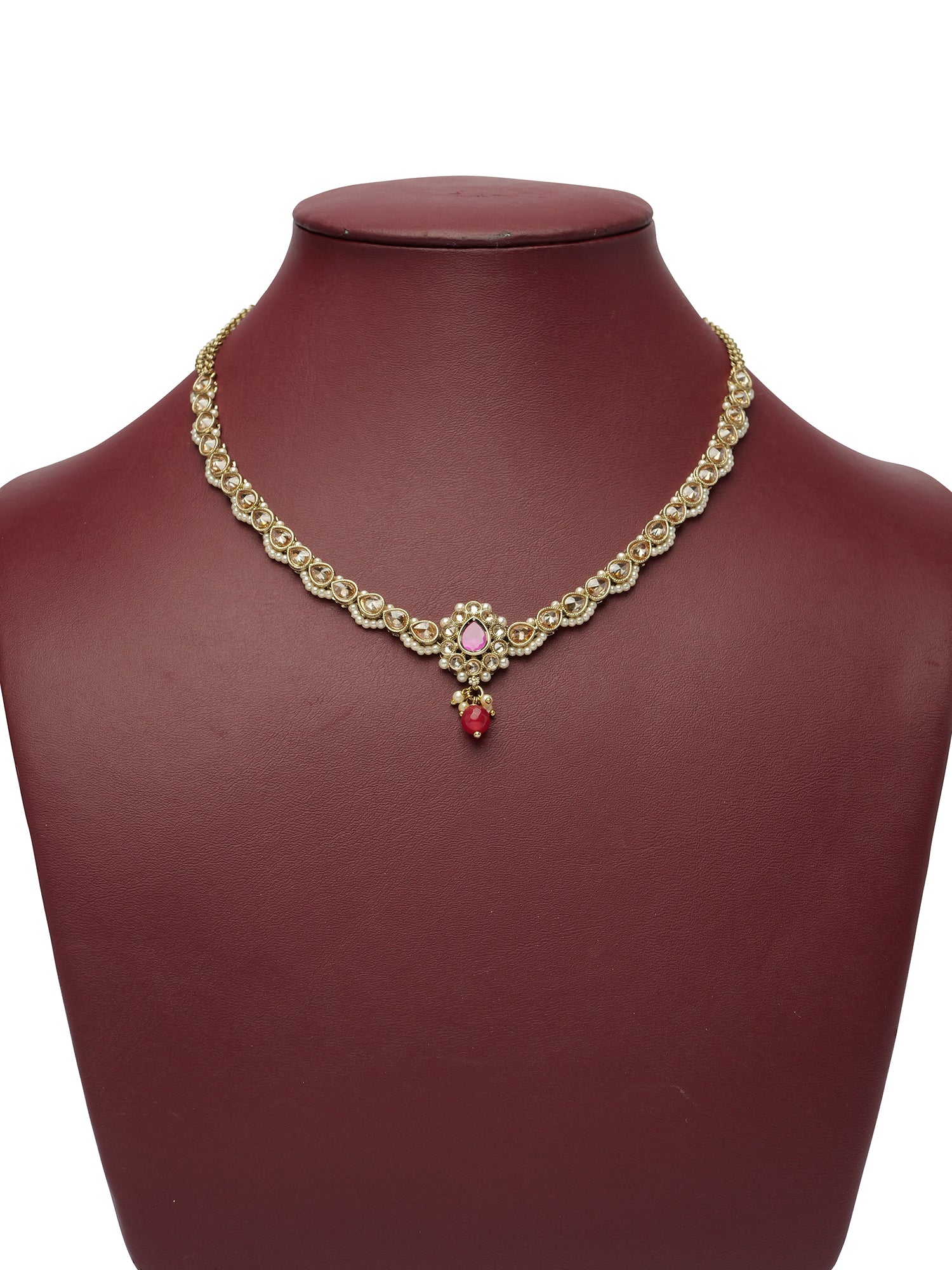 Avisha Simple Necklace Set in Ruby