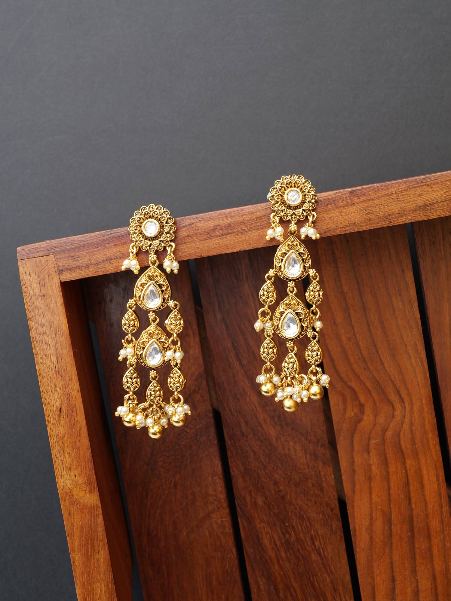 Avni Long Kundan Earrings in White